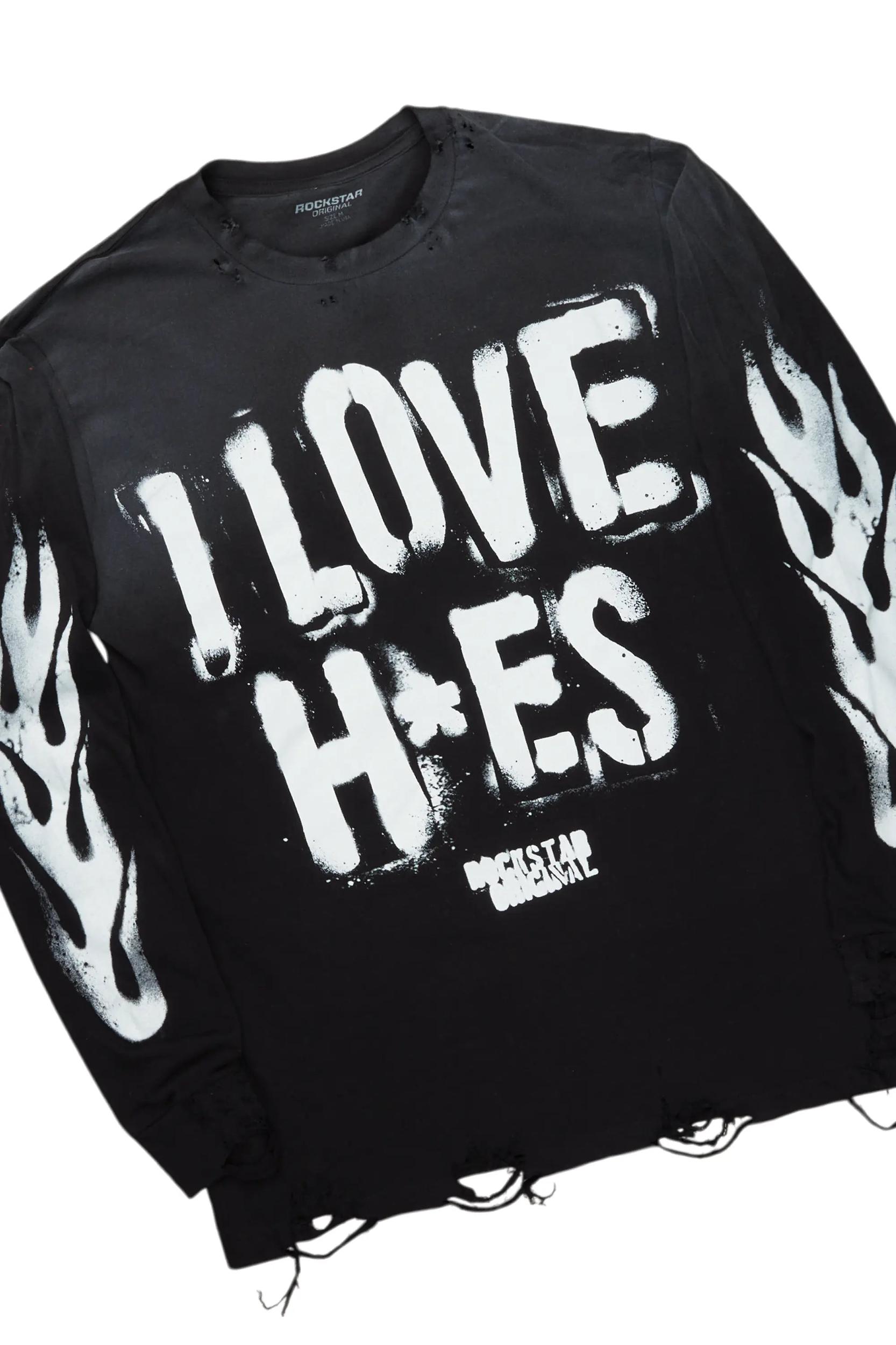 Banyan Black/White Long Sleeve T-Shirt/Stacked Baggy Track Pant Set Male Product Image