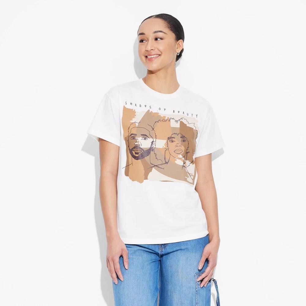 Women's Two Shaded Beauty Short Sleeve Graphic T-Shirt - Off-White XS: Modern Lux, Cotton-Polyester Blend, Crew Neck, Tagless Design Product Image