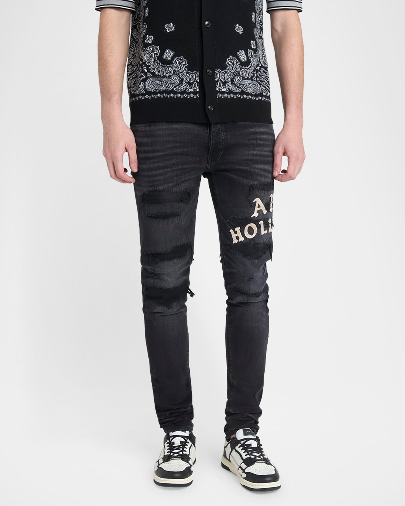 Mens Hollywood Appliqu Thrasher Repaired Skinny Jeans Product Image