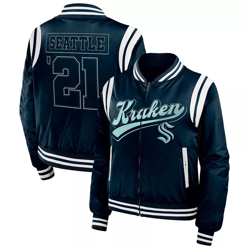 Women's WEAR by Erin Andrews  Deep Sea Blue Seattle Kraken Baller Full-Zip Bomber Jacket, Size: Medium, Krk Blue Product Image