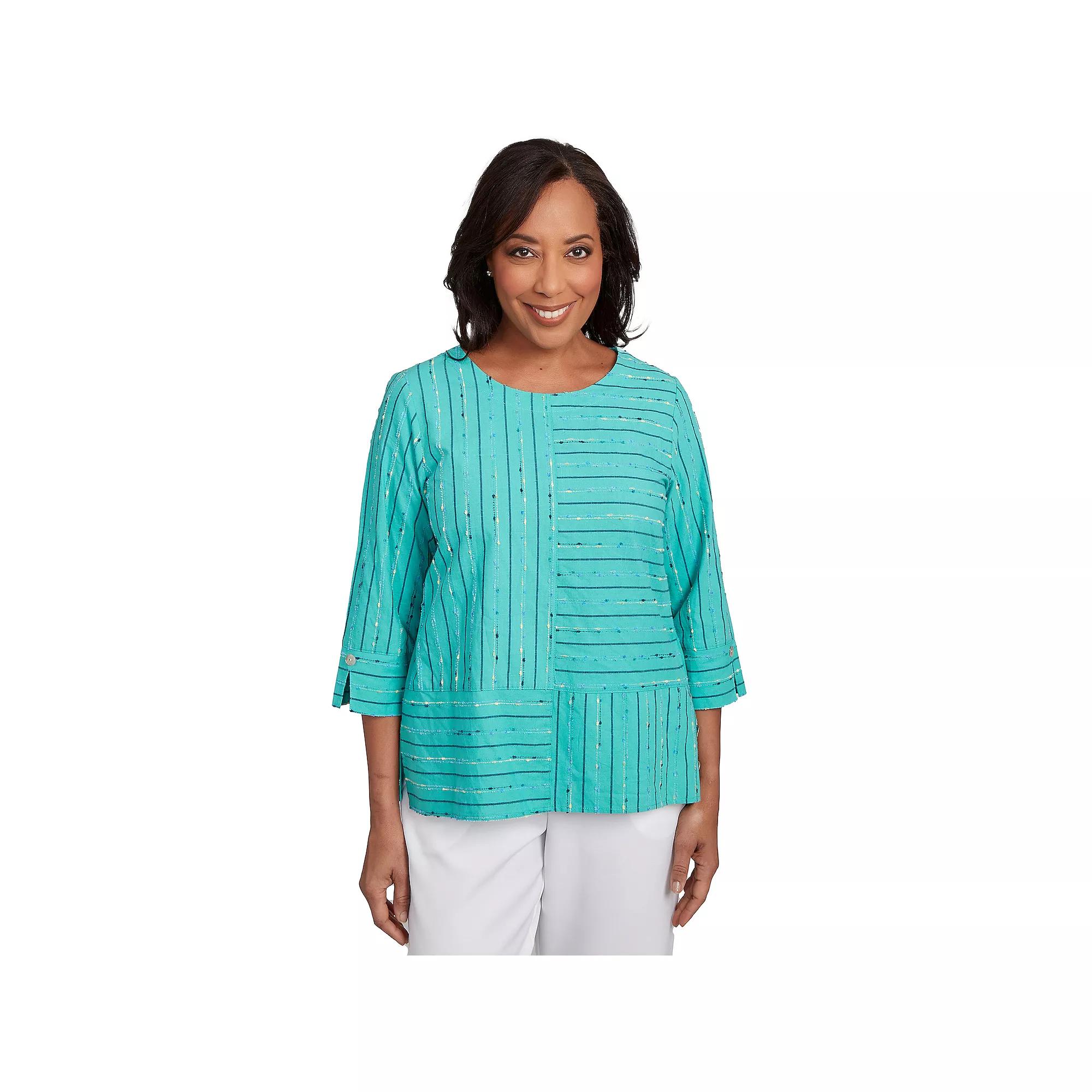 Women's Alfred Dunner Spliced Jacquard Texture Top, Size: Small, Green Product Image