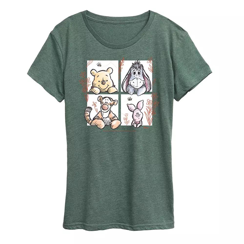 Disney's Winnie The Pooh Women's Floral Grid Graphic Tee,  Product Image