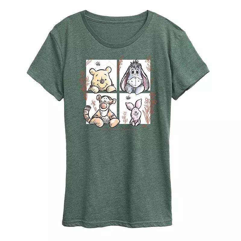 Disney's Winnie The Pooh Women's Floral Grid Graphic Tee,  Product Image