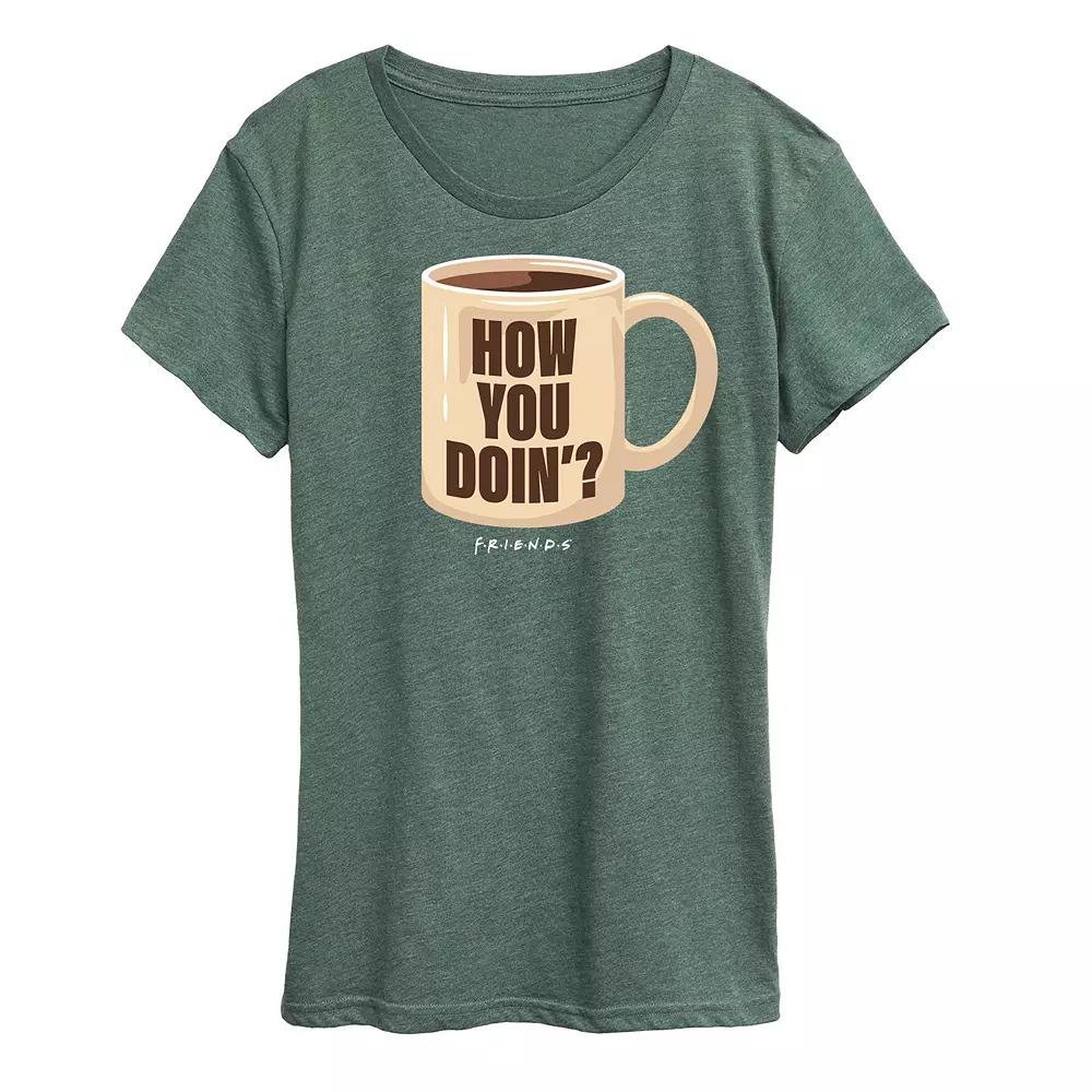 Womens Friends How You Doin Coffee Mug Graphic Tee, Girls Grey Blue Product Image