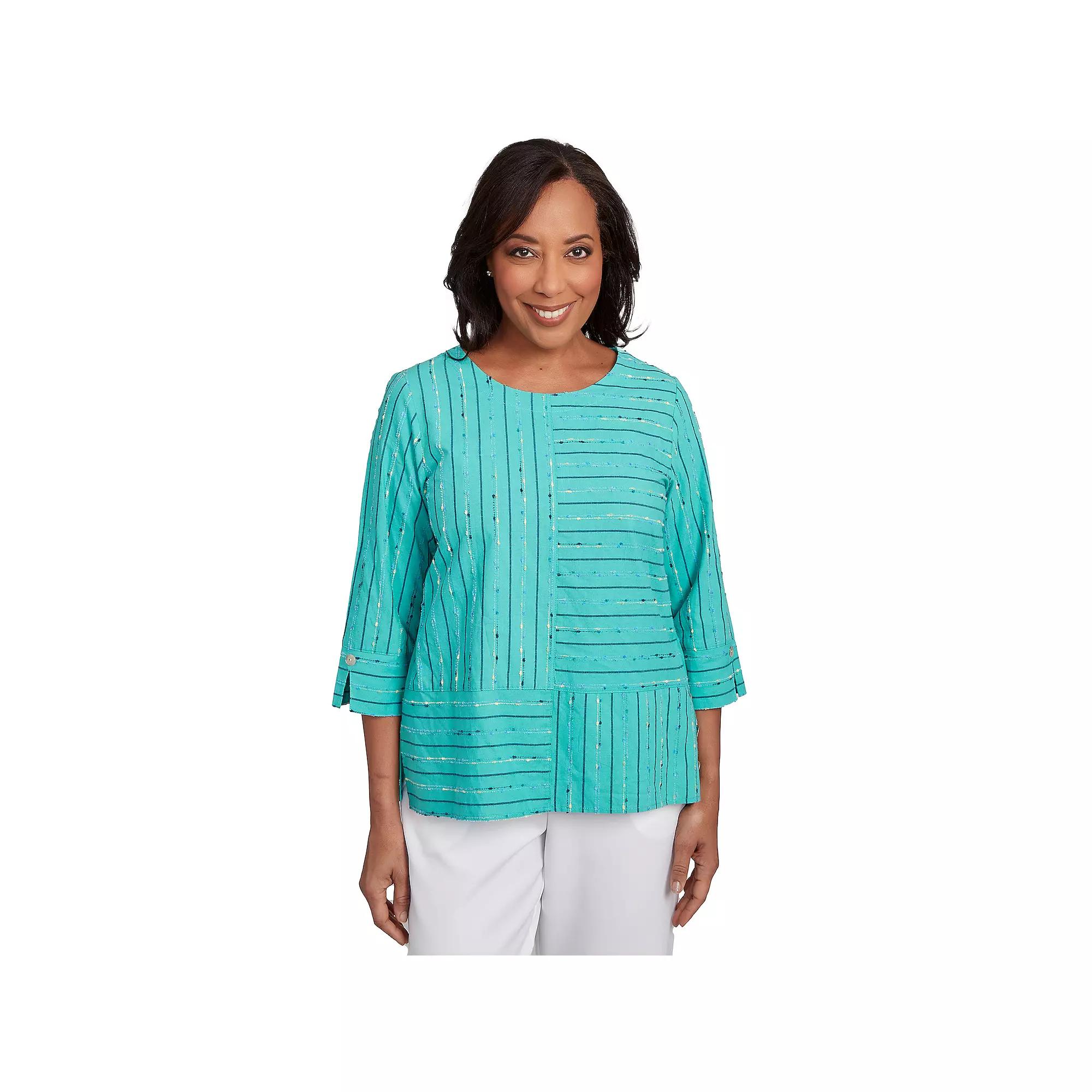Women's Alfred Dunner Spliced Jacquard Texture Top, Size: Small, Green Product Image