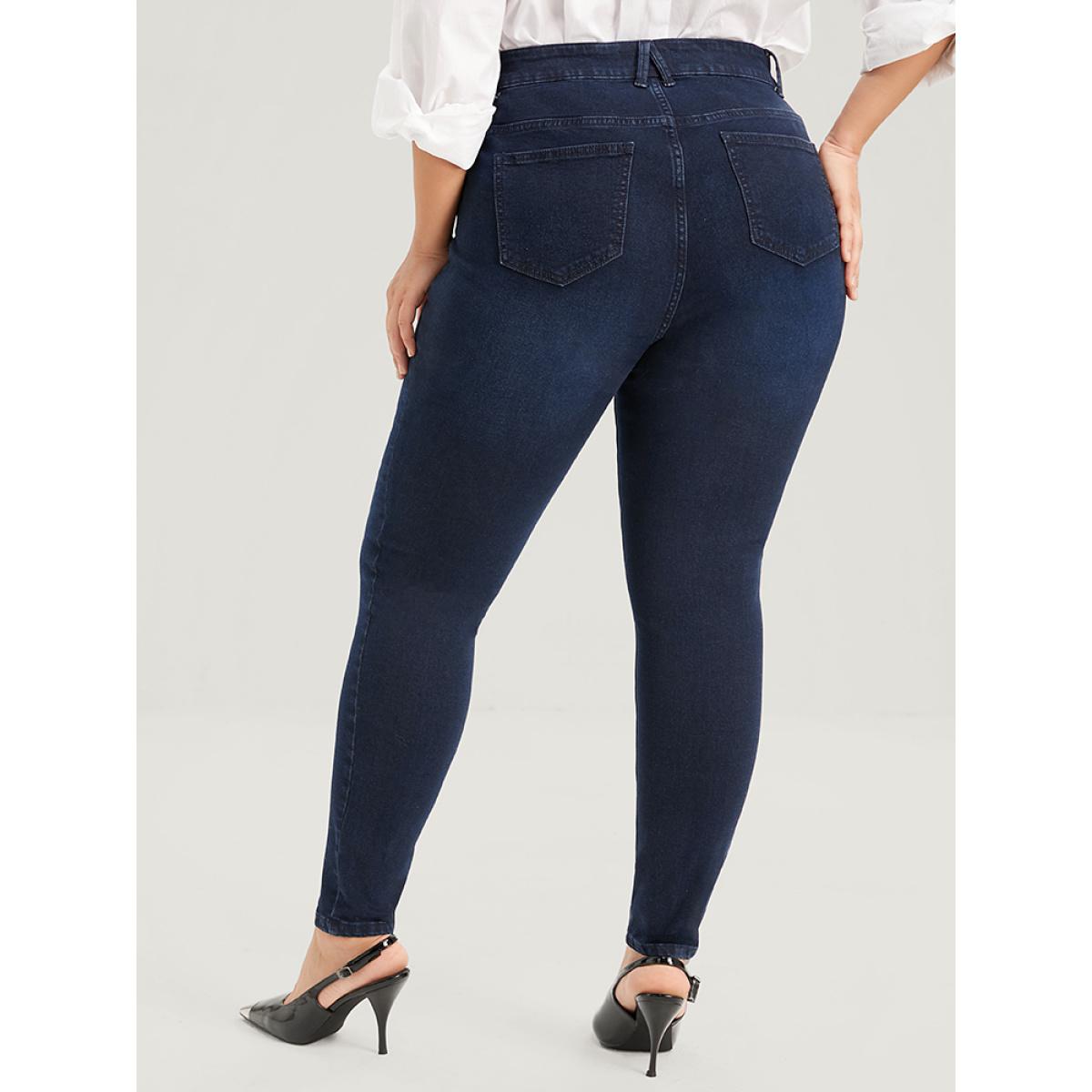 Plus Size Skinny Very Stretchy High Rise Dark Wash Sculpt Waist Full Jeans Women Navy Office Plain High stretch Pocket Jeans BloomChic 16/1X Product Image