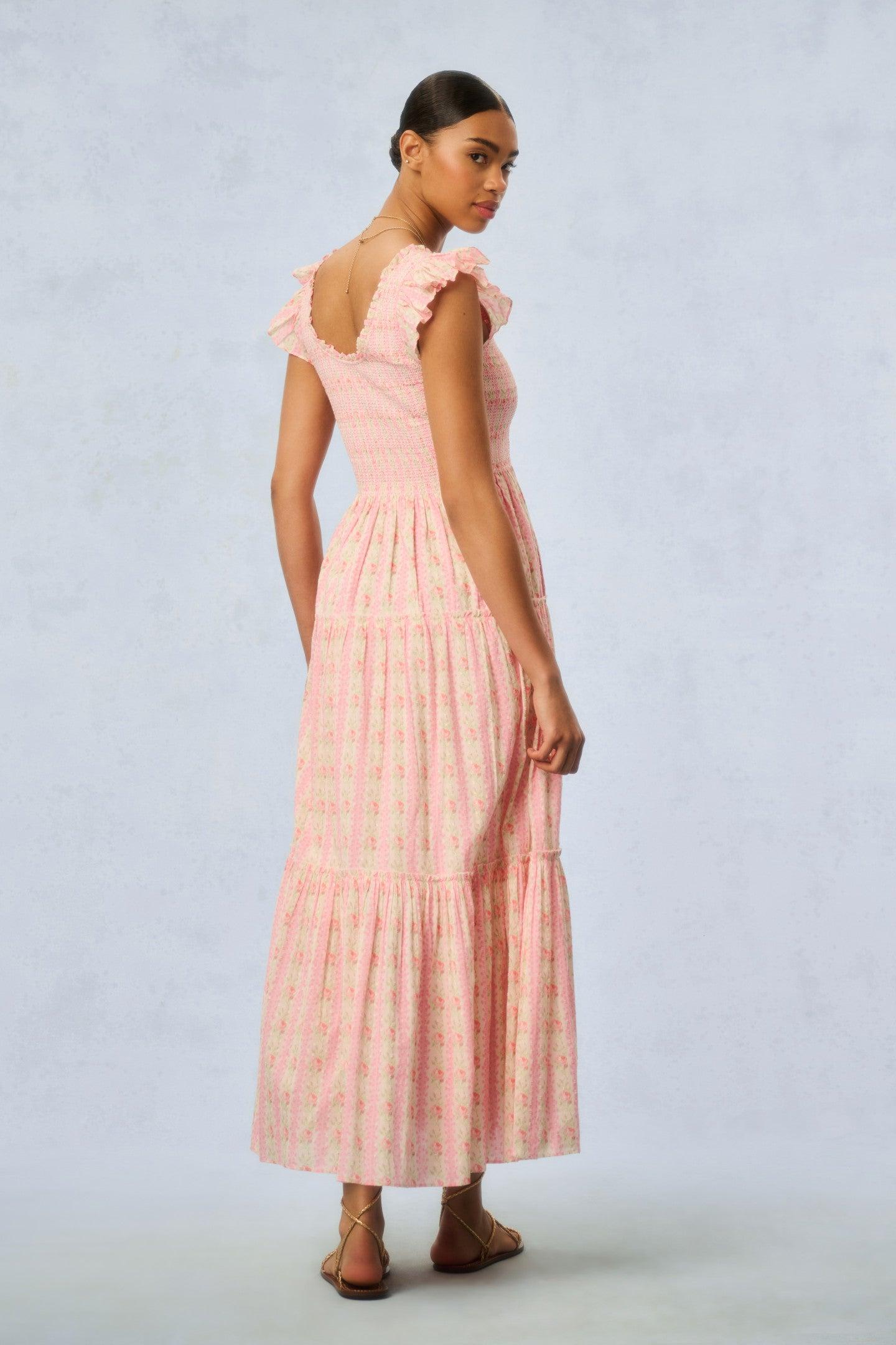 Chessie Fragrance Print Cotton Maxi Dress - STRAWBERRY MACAROON Product Image