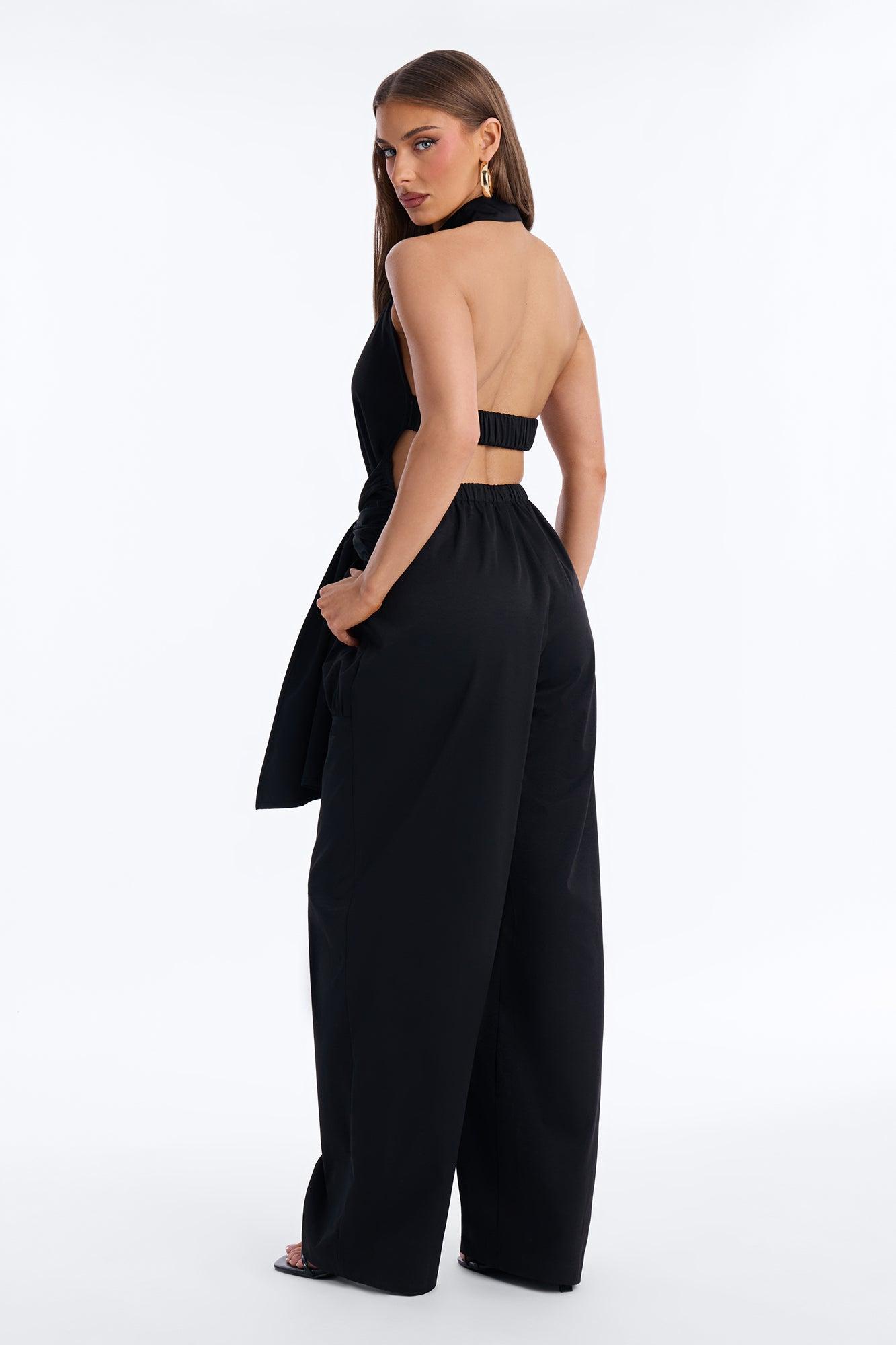 Chelley Cinched Waist Wide Leg Jumpsuit - Black Female Product Image