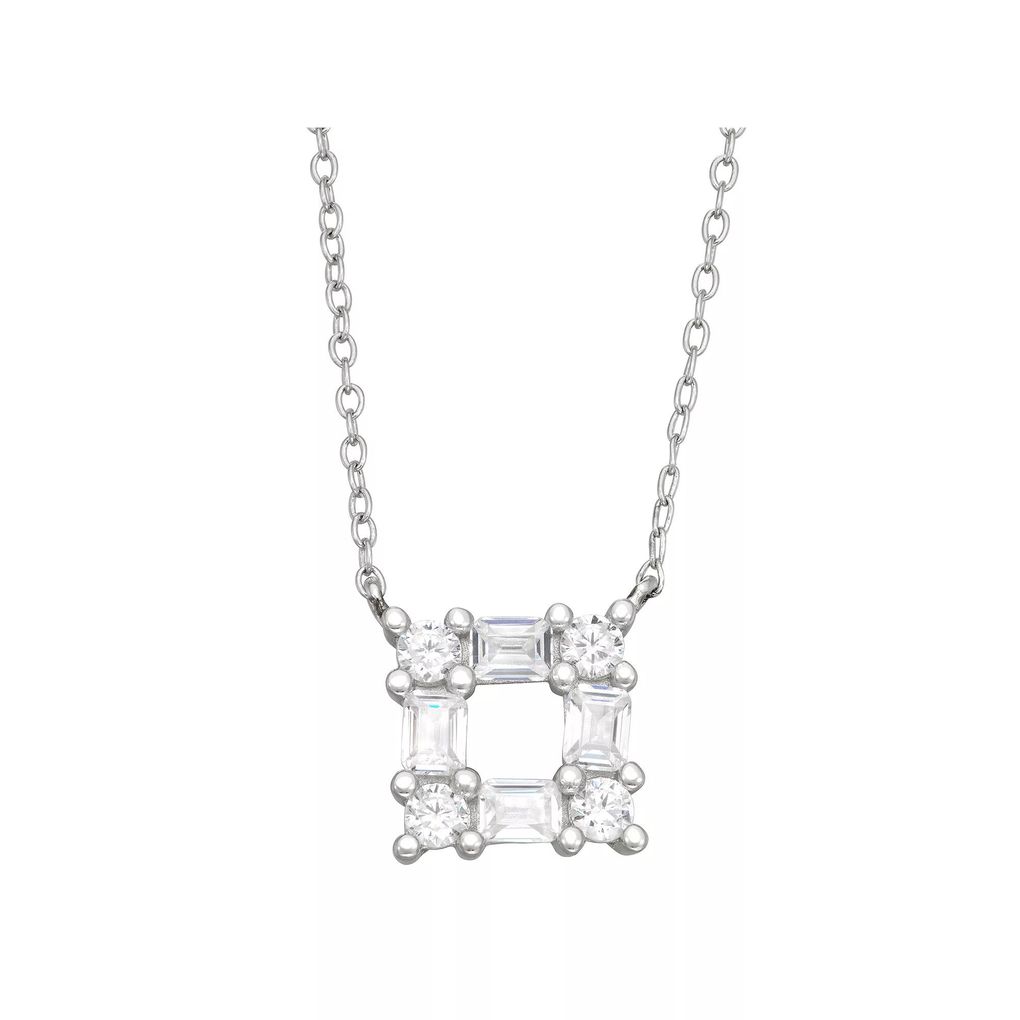 Sterling Silver Cubic Zirconia Square Necklace, Women's Product Image
