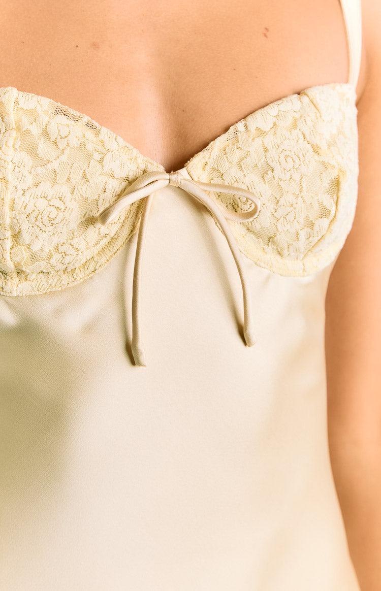 Kate Yellow Satin Party Mini Dress Product Image