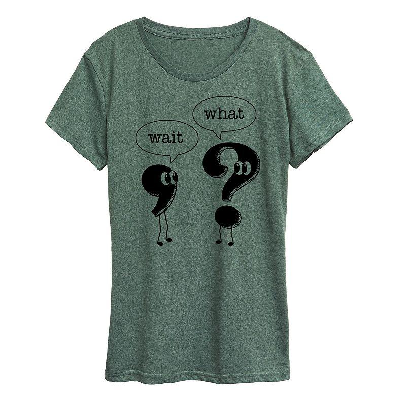 Womens Wait What Punctuation Graphic Tee Grey Green Product Image