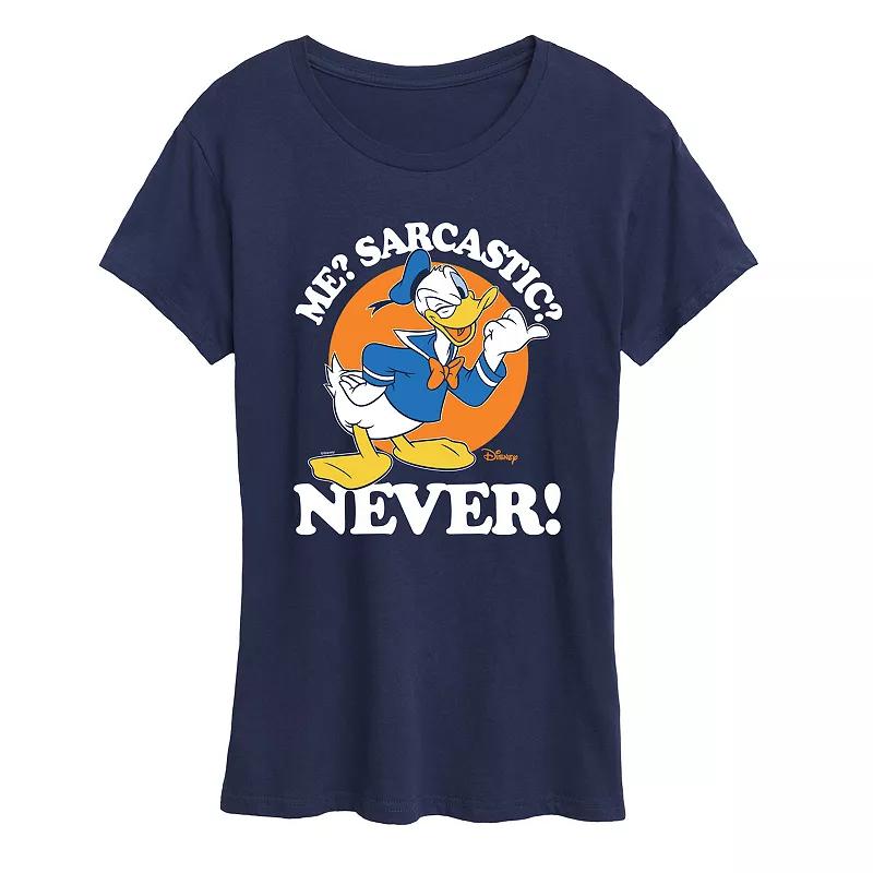 Disneys Donald Duck Womens Me Sarcastic Never Graphic Tee Grey Gray Product Image