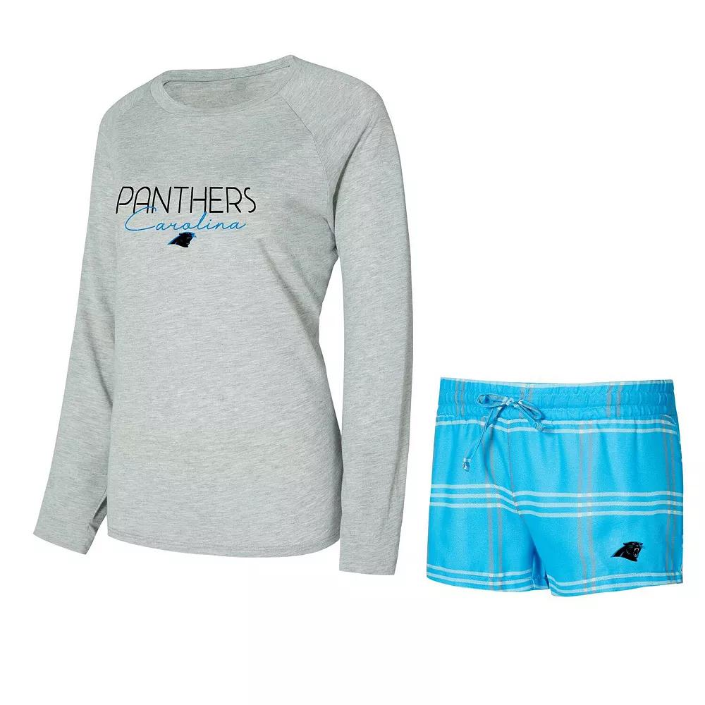 Women's Concepts Sport Blue/Gray Carolina Panthers Petition Raglan Long Sleeve T-Shirt and Shorts Set,  Product Image