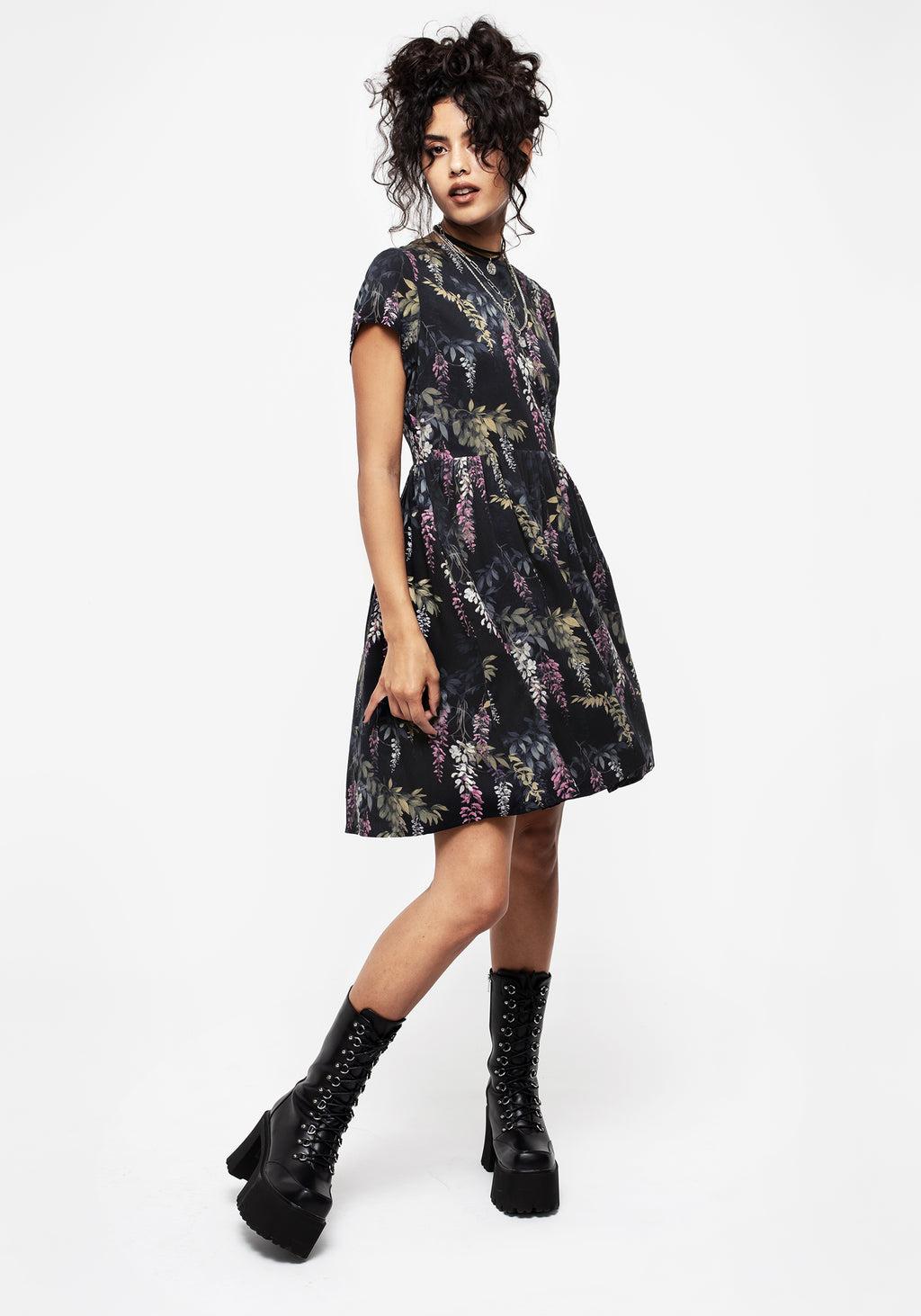Wisteria Floral Print Mini Skater Dress Product Image