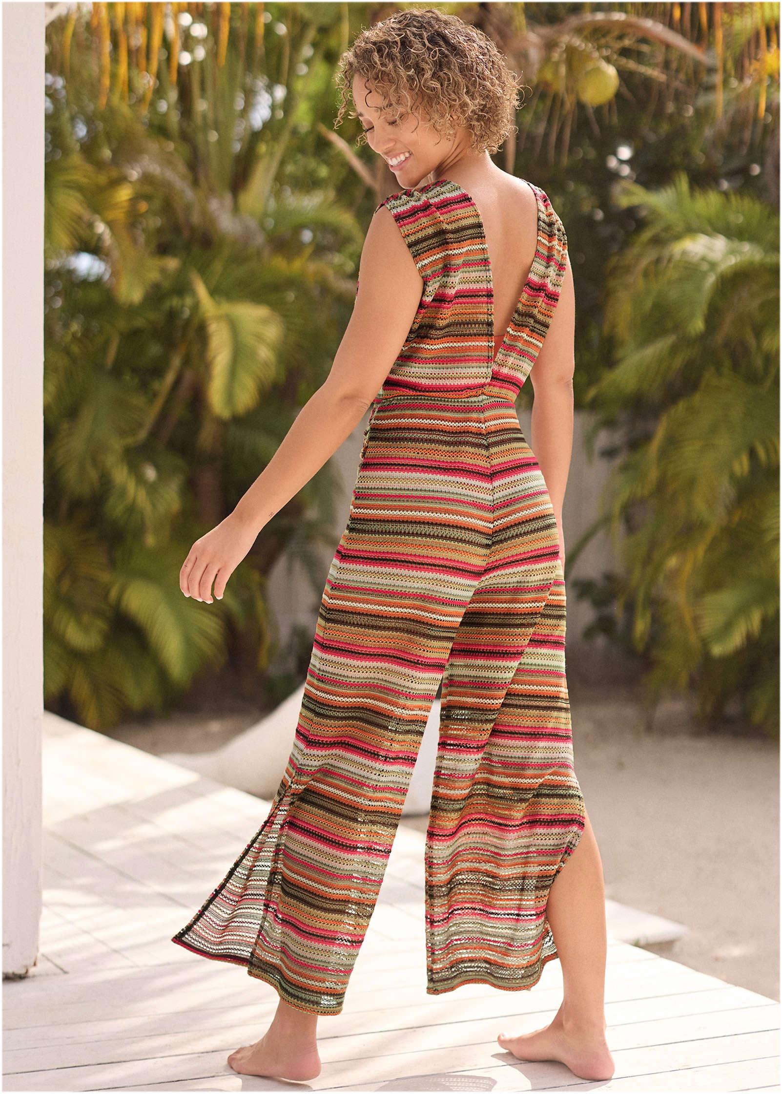 Crochet Cover-Up Jumpsuit - Raspberry Multi Product Image