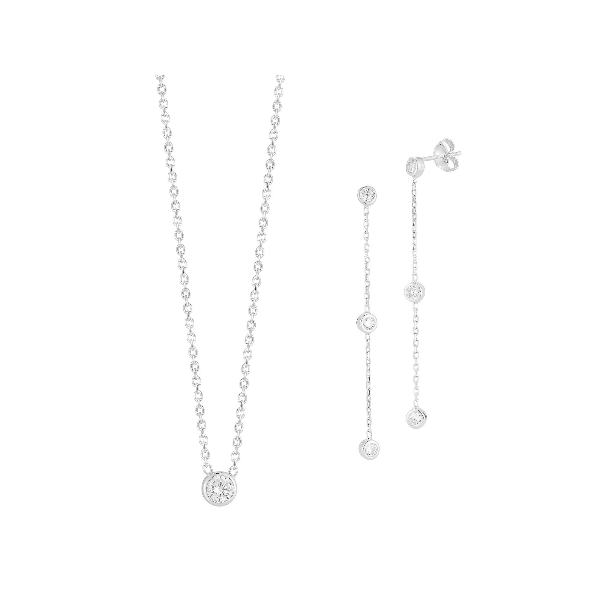 Sunkissed Sterling 14k Gold Over Silver Cubic Zirconia Necklace & Drop Earring Set, Women's, Size: 18", Silver Tone Product Image