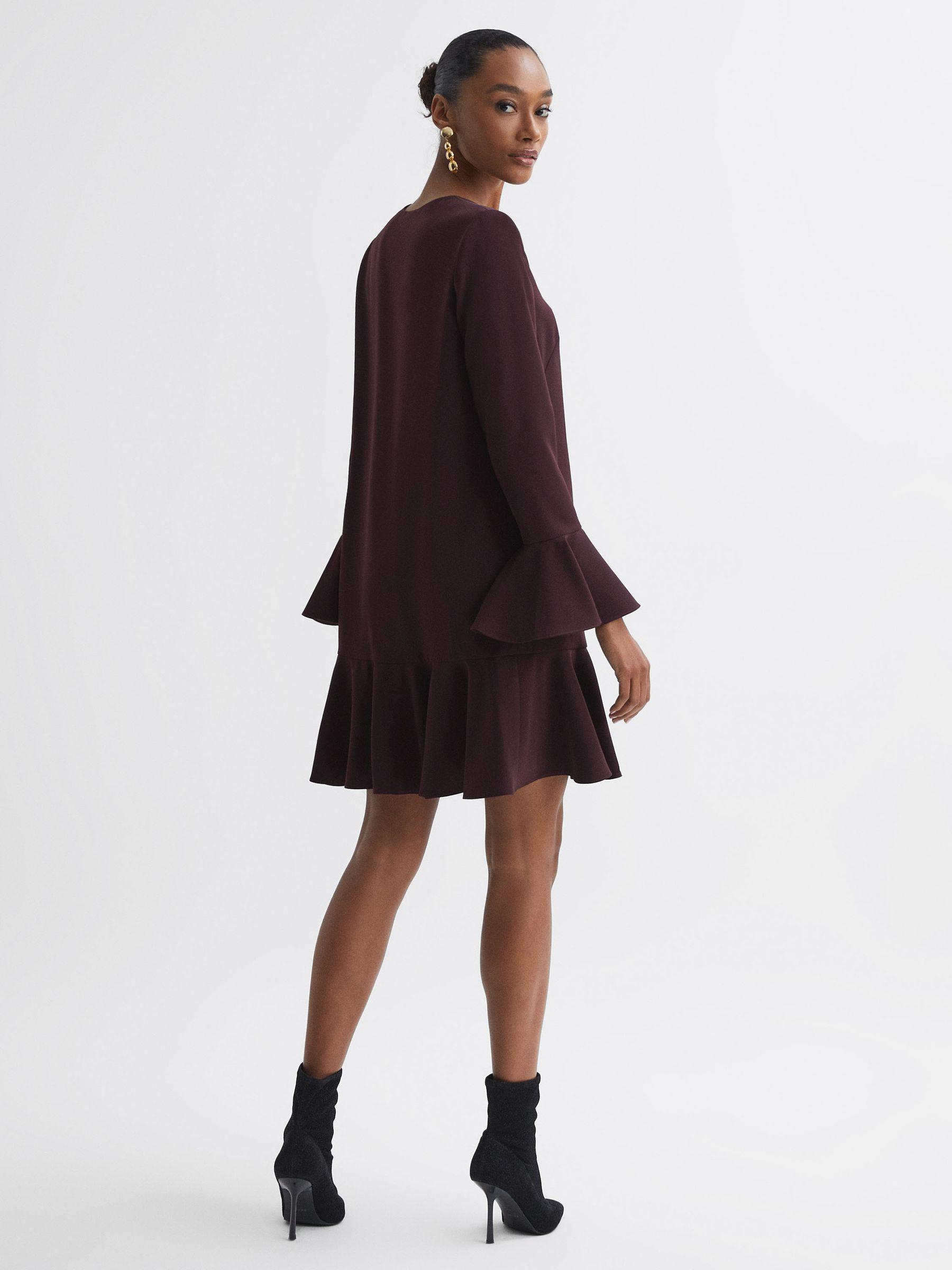 Florere V-Neck Mini Dress in Burgundy Product Image