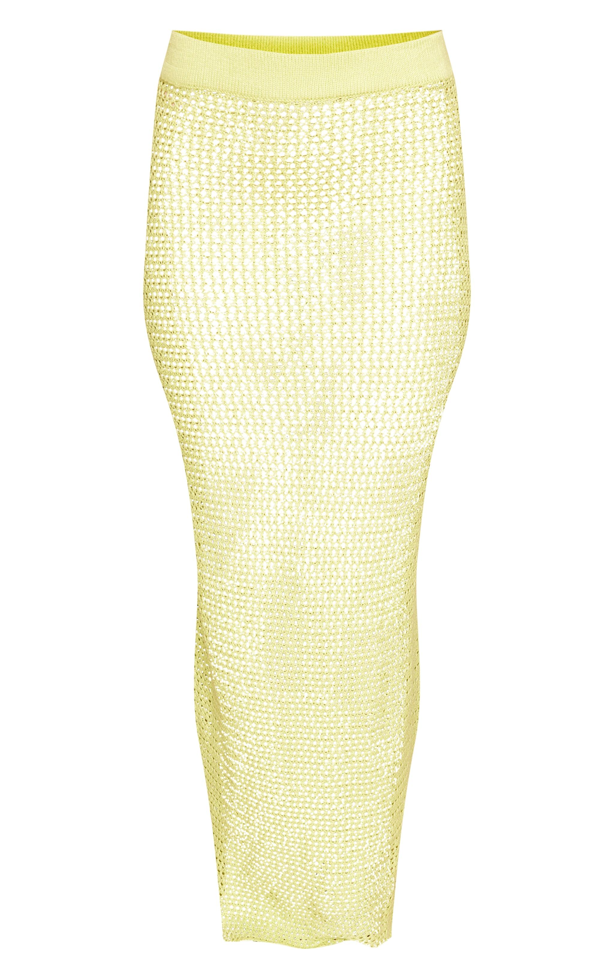 Light Lime Crochet Plain Knit Maxi Skirt Product Image