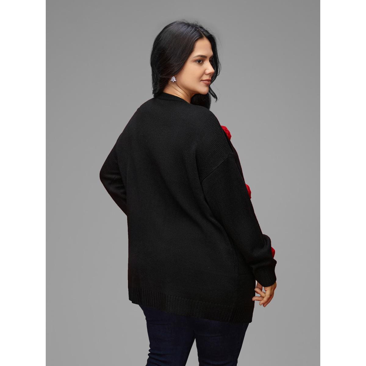 Plus Size Hand Crocheted Hearts V-neck Cardigan Black Women Casual Loose Long Sleeve Everyday Cardigans BloomChic 30/6X Product Image