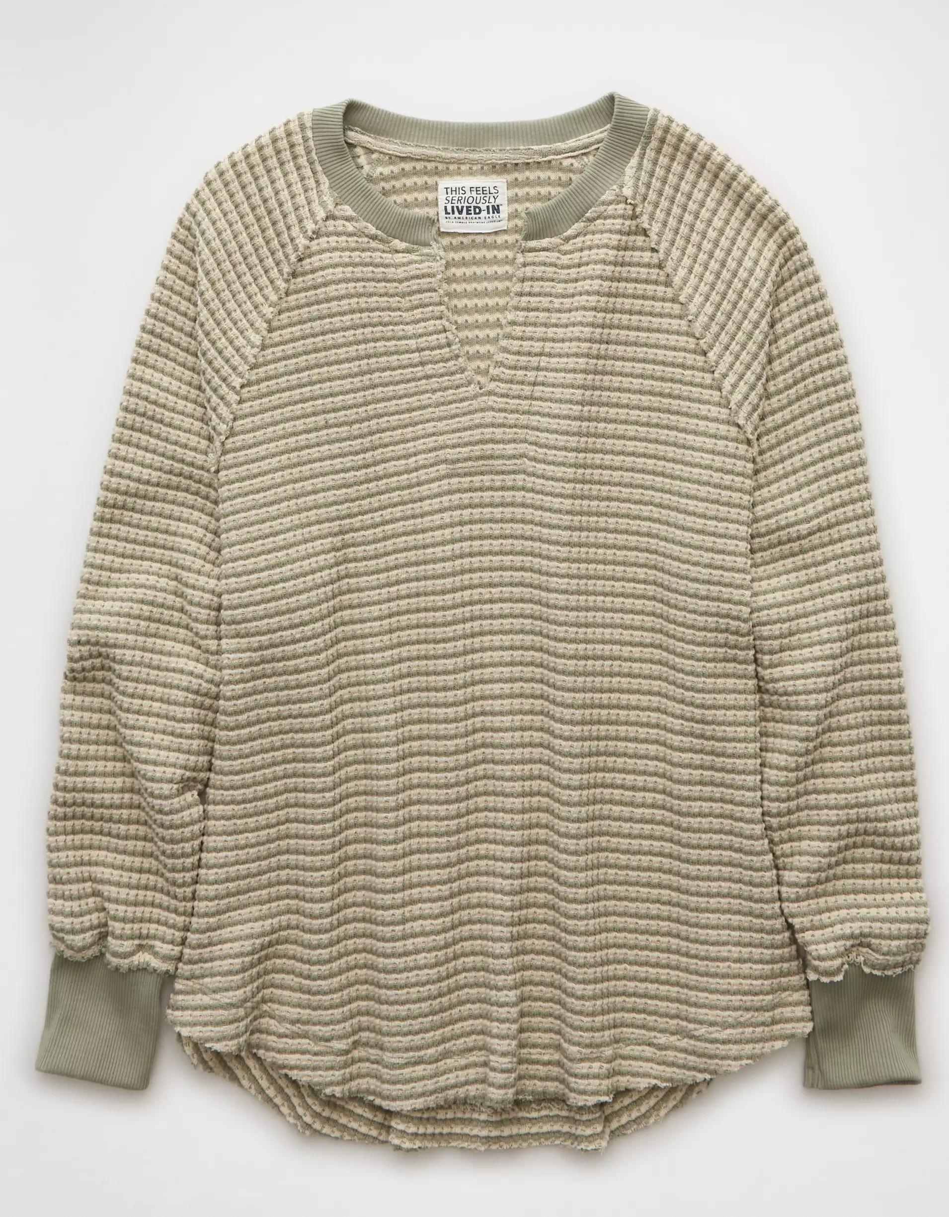 AE Big Hug Notch Neck Waffle Sweatshirt Product Image