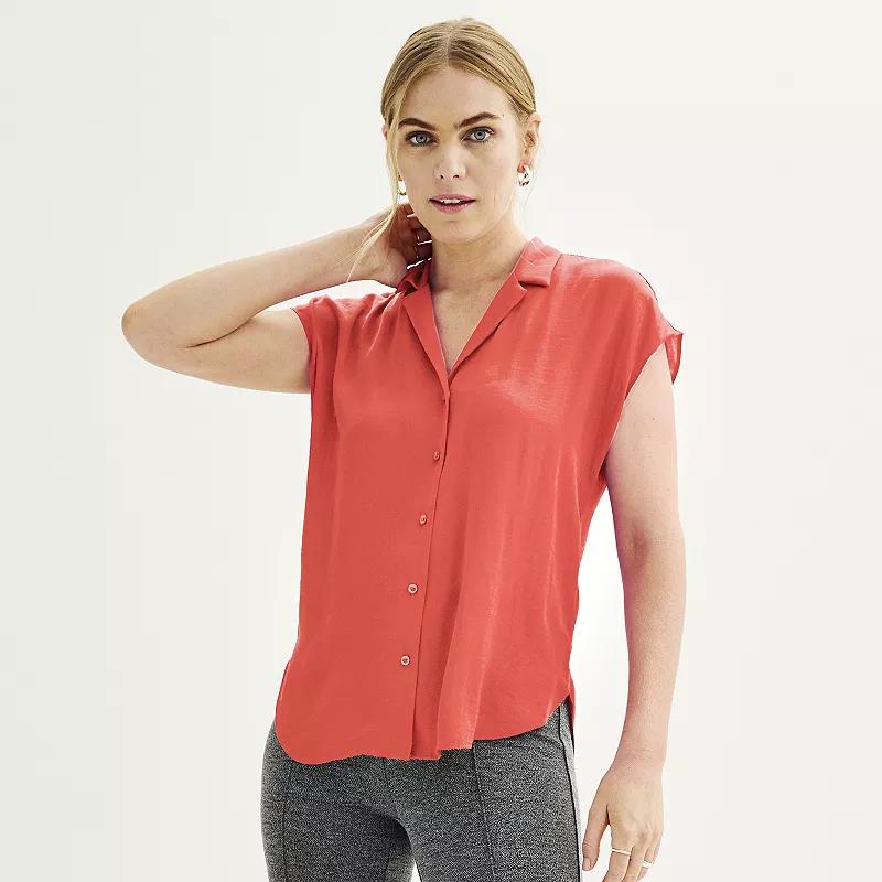Women's Nine West Short Sleeve Easy Lapel Shirt,  Product Image