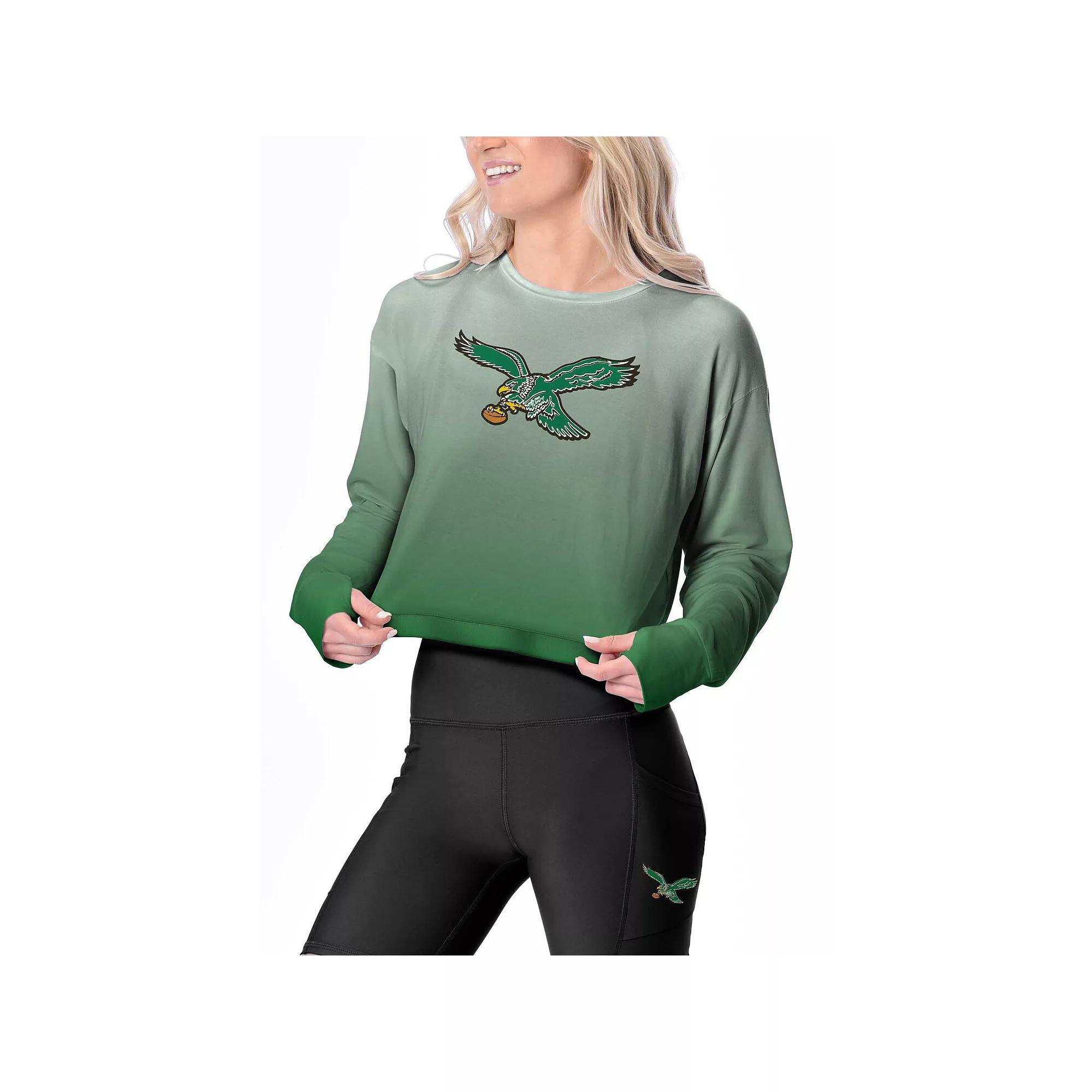 Womens Certo Kelly Philadelphia Eagles Gridiron Classics Shift Hi Low Ombre Long Sleeve T-Shirt Product Image