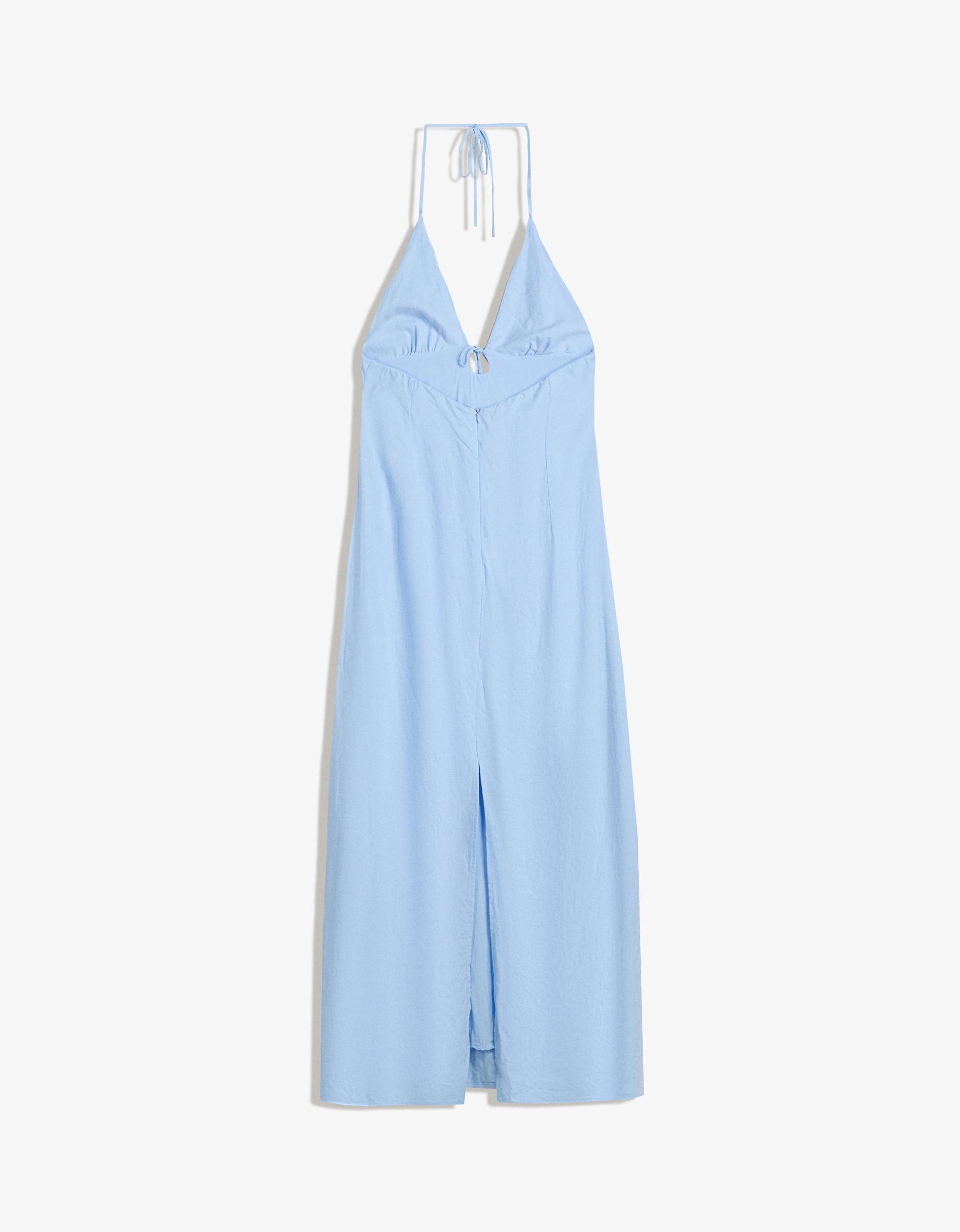 Linen blend tie-up halter midi dress Product Image
