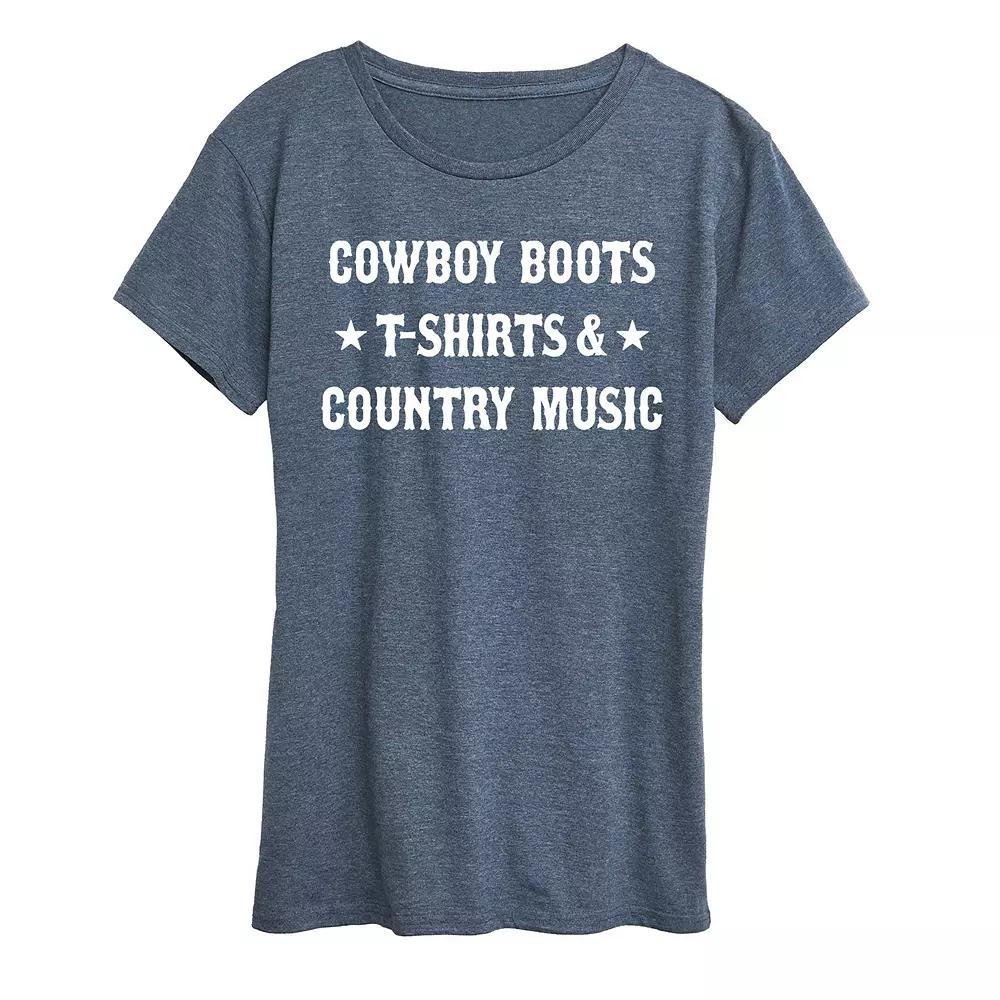 Women's Cowboy Boots And Music Graphic Tee,  Product Image