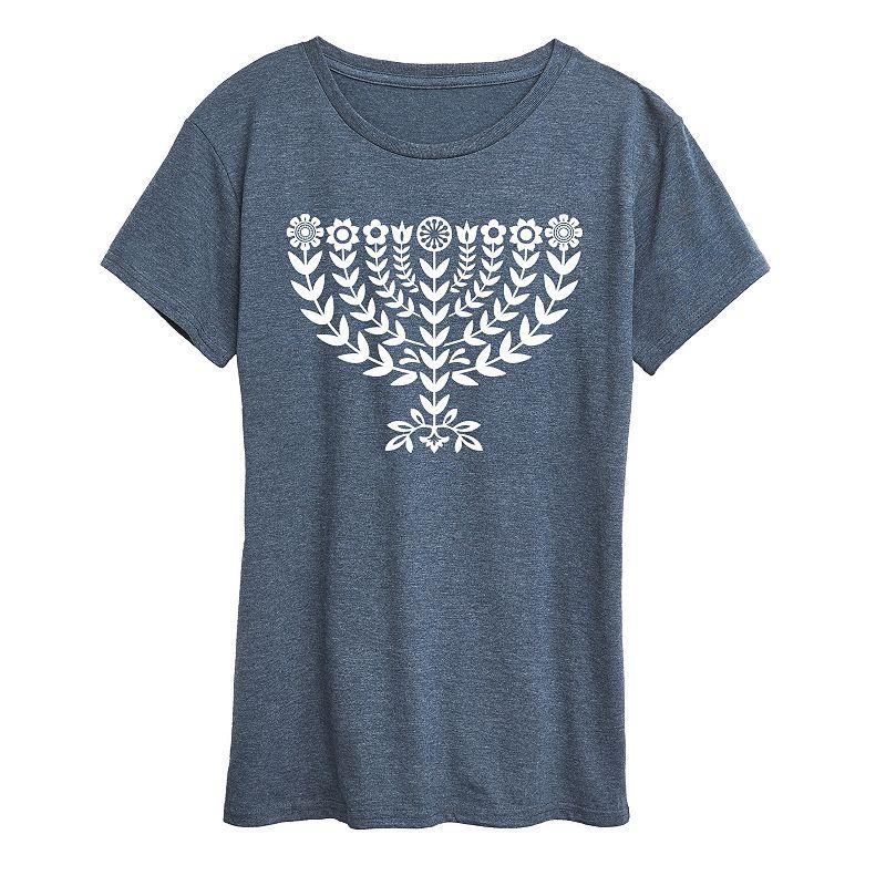 Women's Hanukkah Menorah Florals Graphic Tee,  Product Image