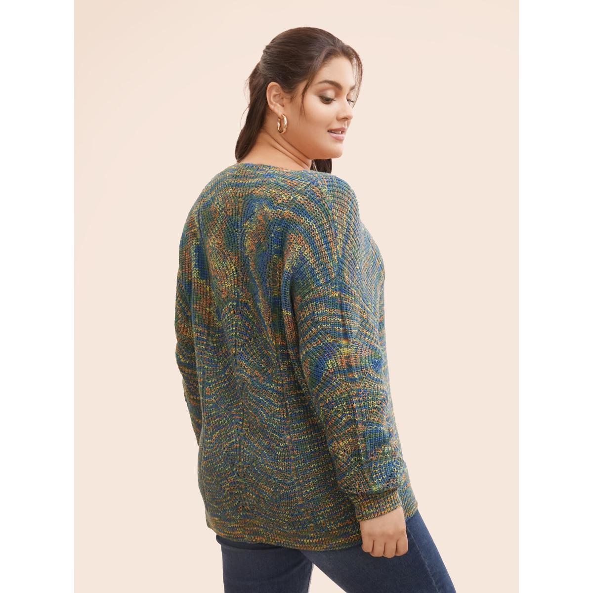 Plus Size V Neck Texture Heather Cable Knit Pullover Multicolor Women Casual Long Sleeve V-neck Everyday Pullovers BloomChic 22-24/3X Product Image