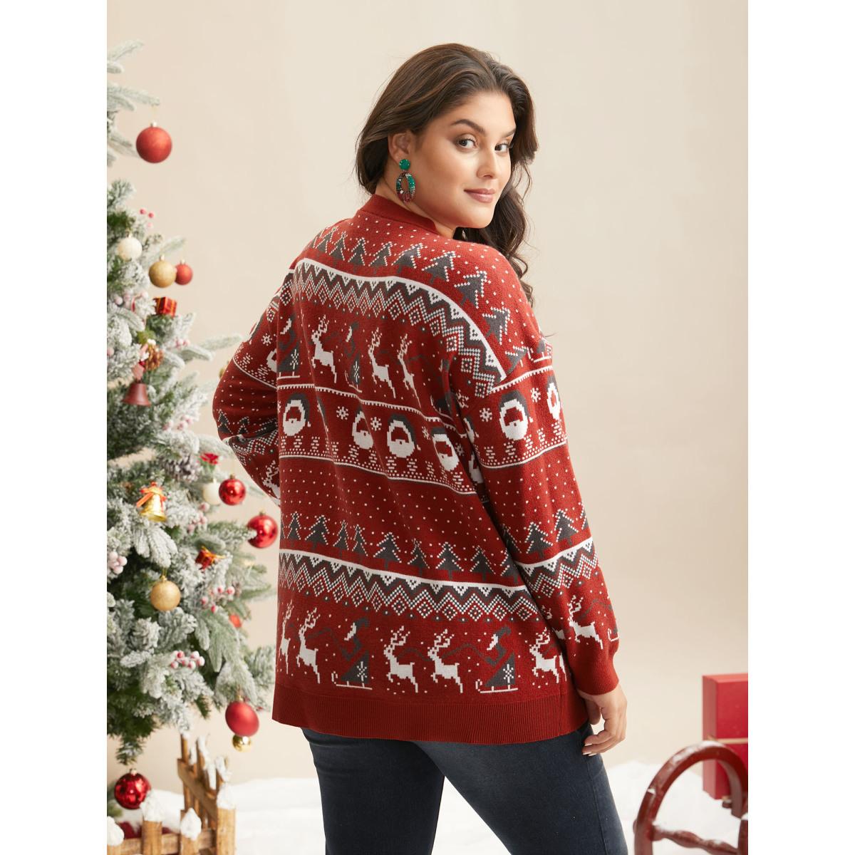 Plus Size Supersoft Essentials Home-for-Holidays Button-Front Cardigan Brightred Women Elegant Loose Long Sleeve Everyday Cardigans BloomChic 26/4X Product Image