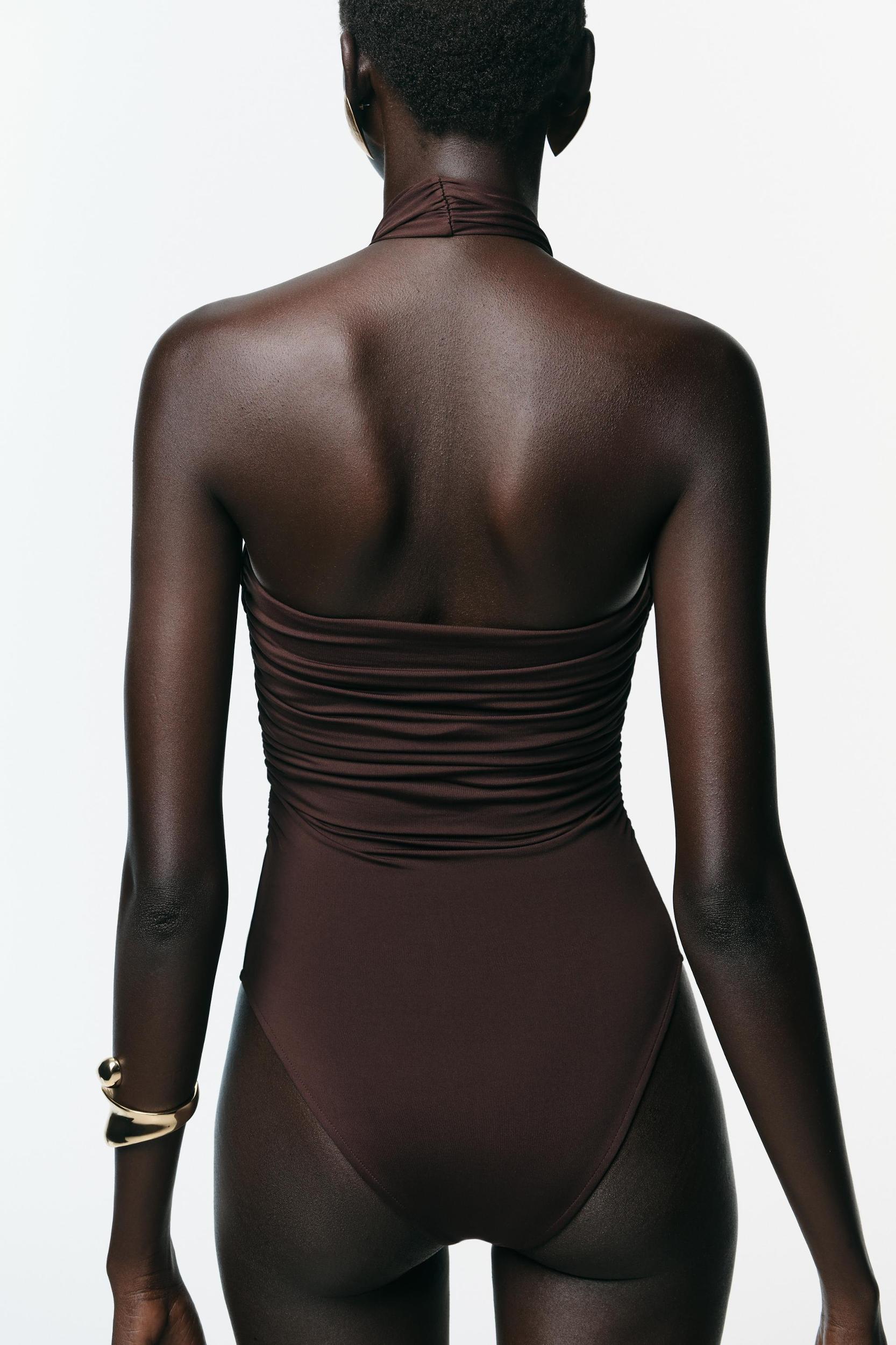 HALTER POLYAMIDE BODYSUIT WITH METAL DETAIL Product Image