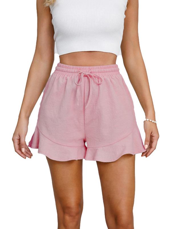 Loose Wide Leg Drawstring Elasticity Solid Color Split-Joint Shorts Product Image