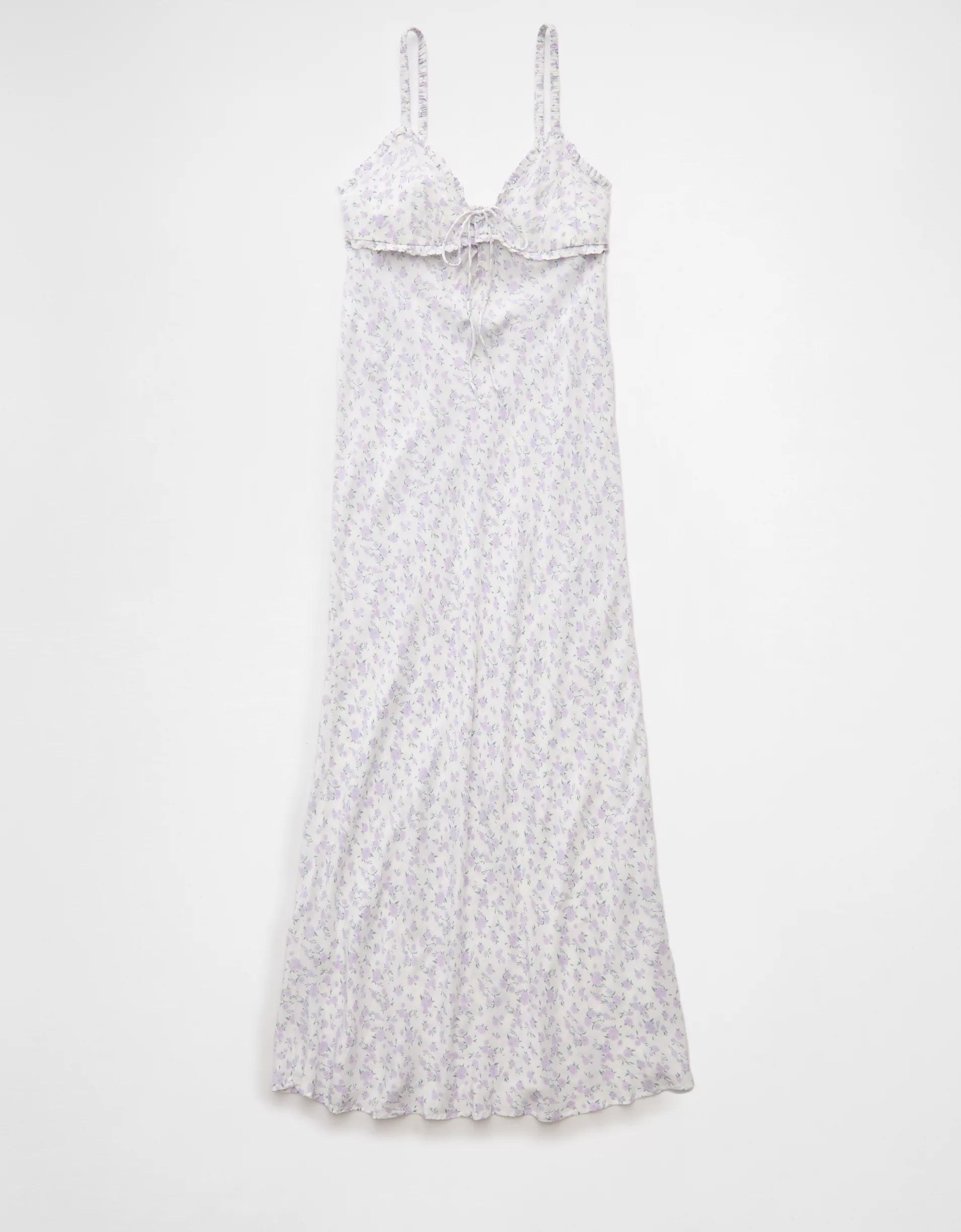 AE V-Neck Ruffle Midi Slip Dress Product Image