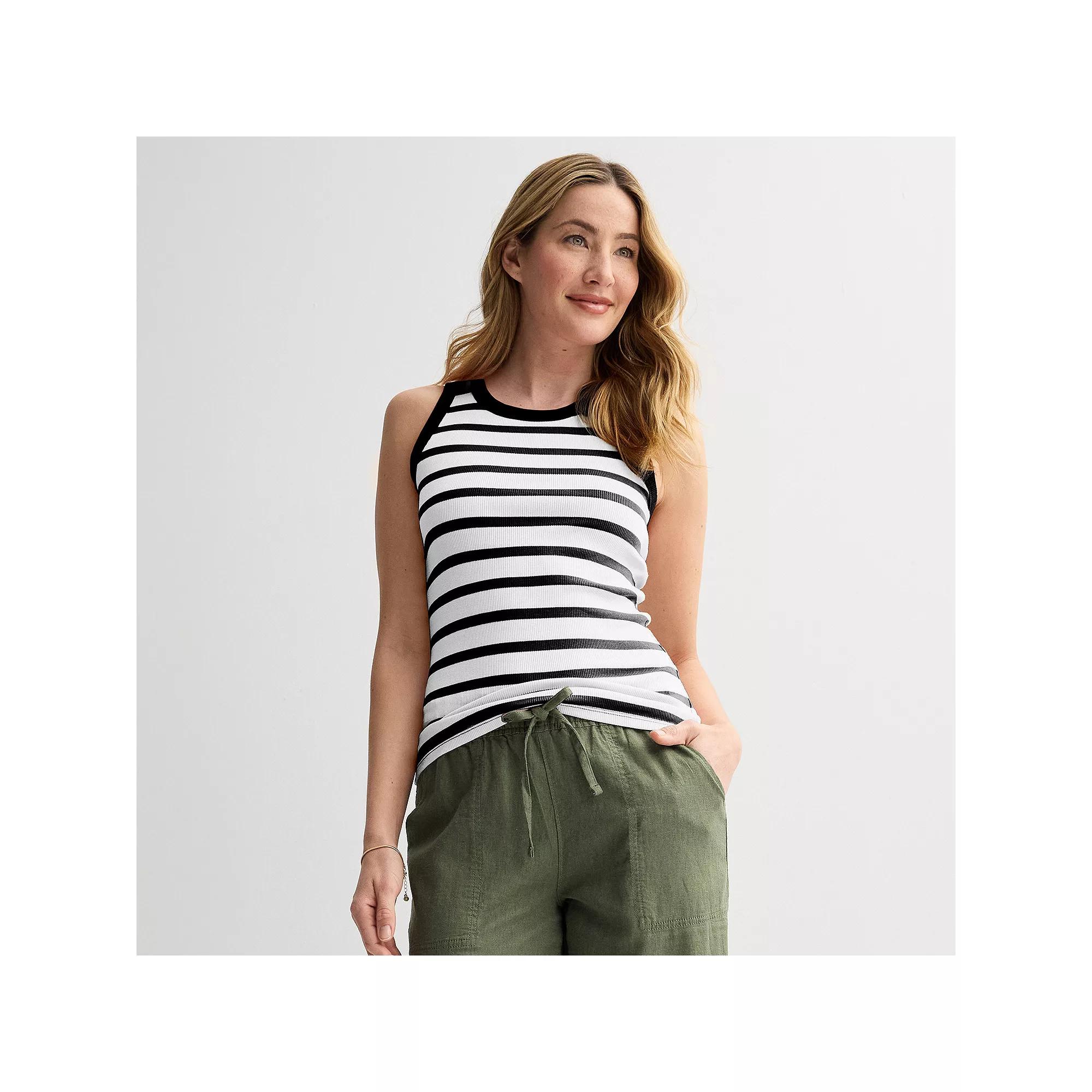 Women's Sonoma Goods For Life® High Neck Layering Tank Top, Size: XXL, Black Small Stripe Product Image