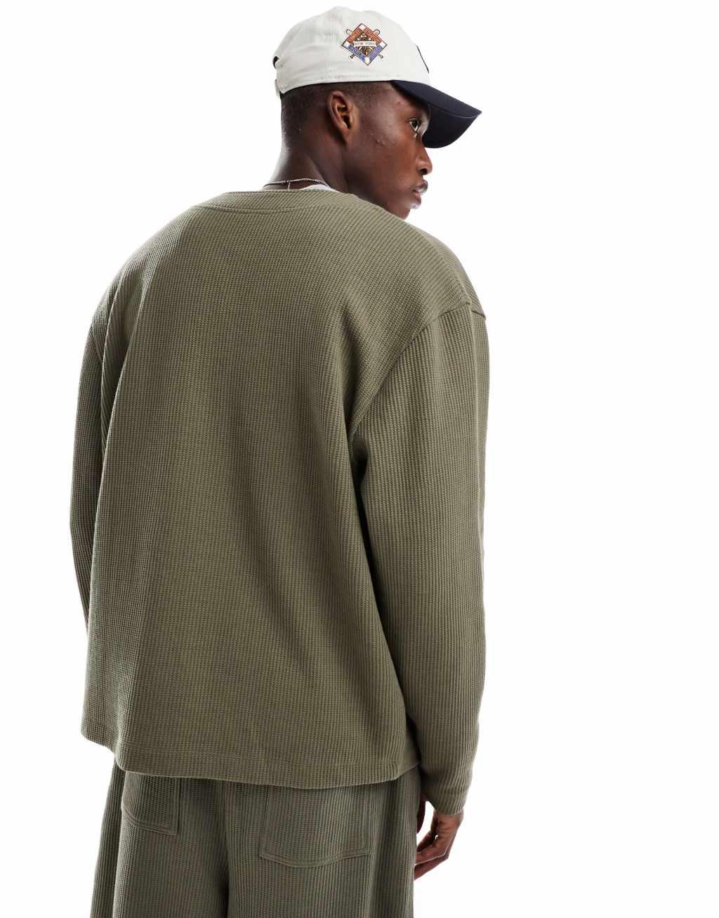 ASOS DESIGN oversized jersey cardigan in khaki Product Image