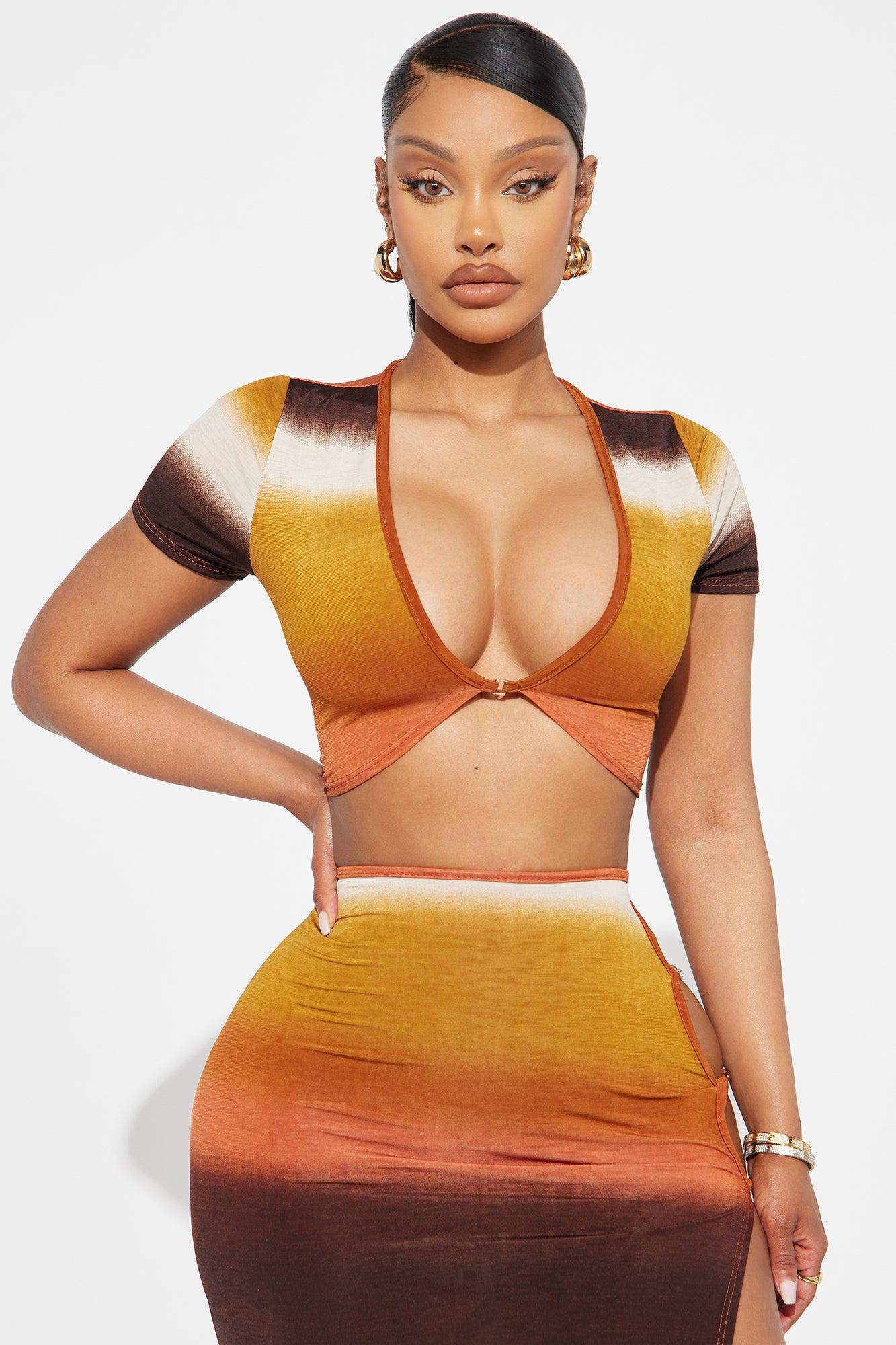 Burning Desire Mesh Skirt Set - Brown/combo Product Image