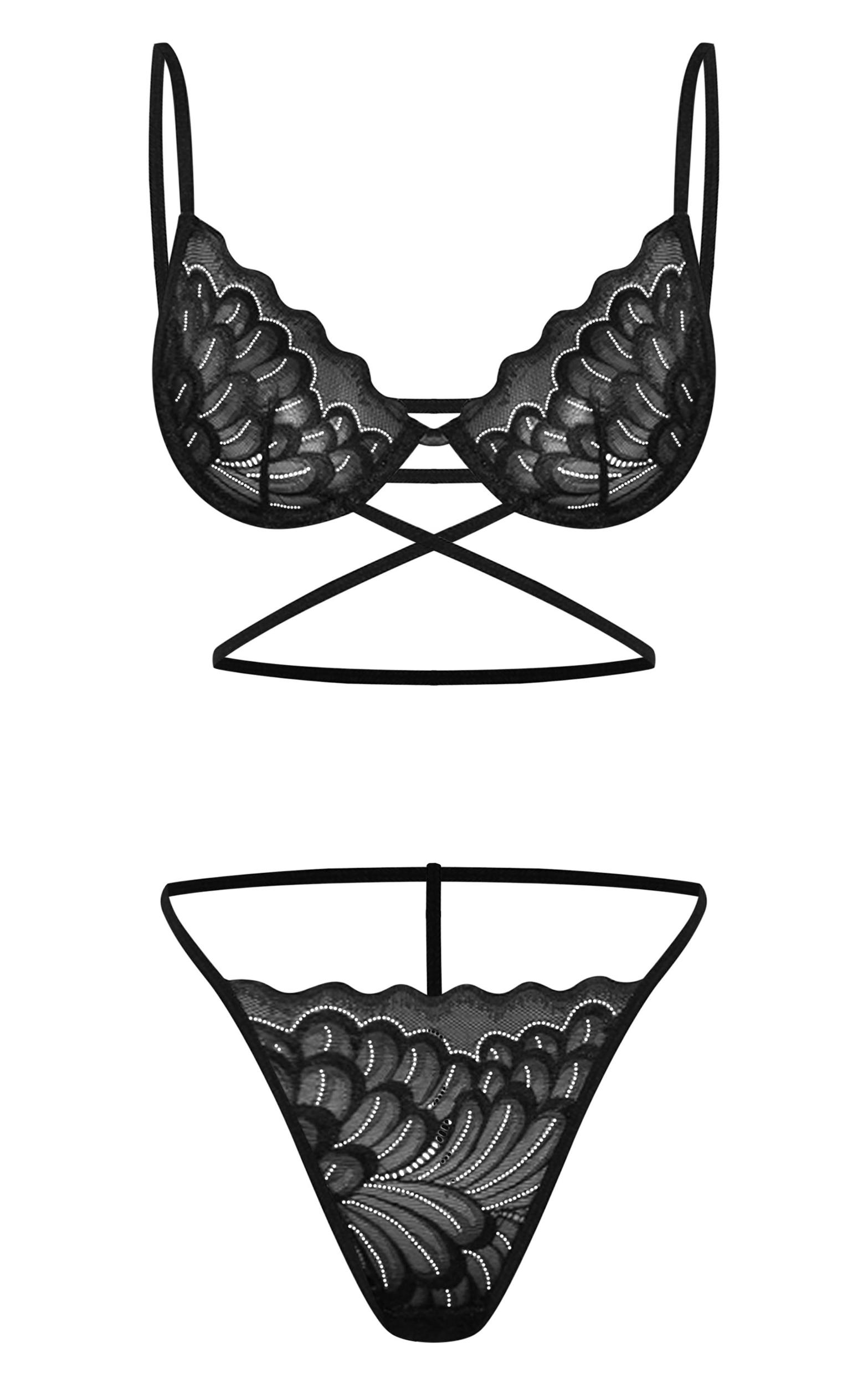 Black Lace Scallop Edge Lingerie Set Product Image