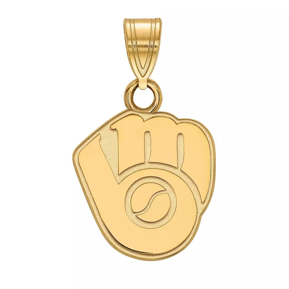 LogoArt Milwaukee Brewers Sterling Silver Ball & Glove Logo Pendant, Womens Gold Tone Product Image