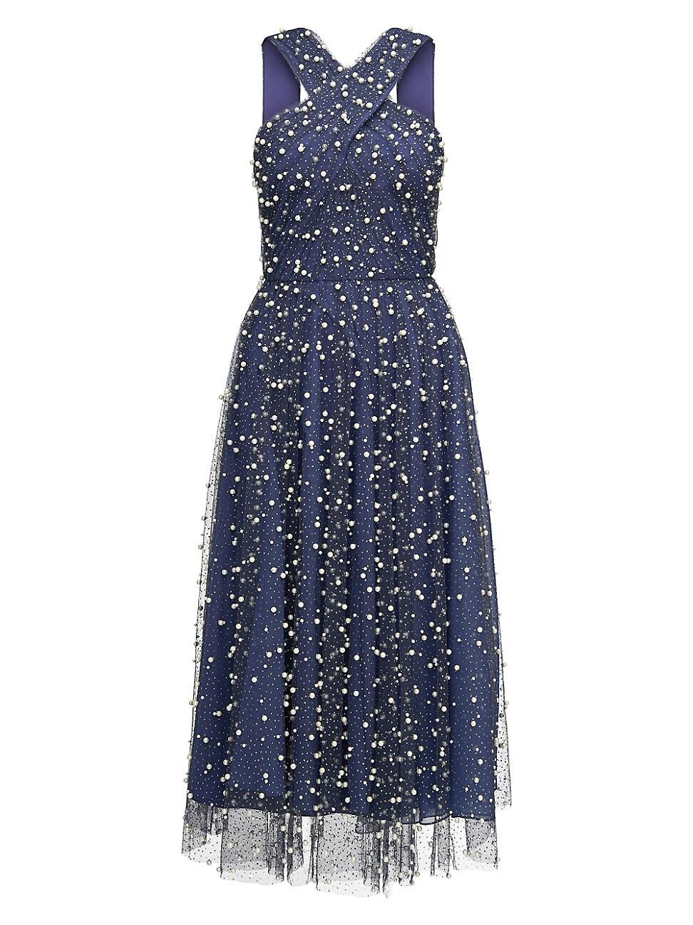 Womens Tatiana Embellished Crisscross Halterneck Midi-Dress Product Image