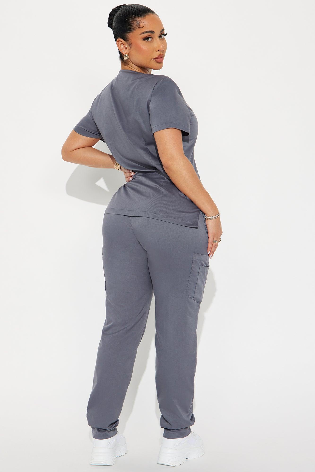 Saving Lives Contrast Trim Stretch Uniform Scrub Set - Grey Product Image
