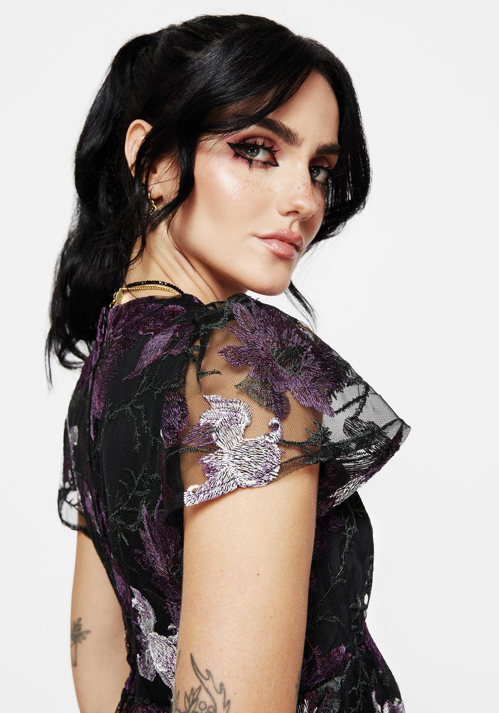 Estrid Embroidered Mesh Flute Sleeve Mini Dress Product Image