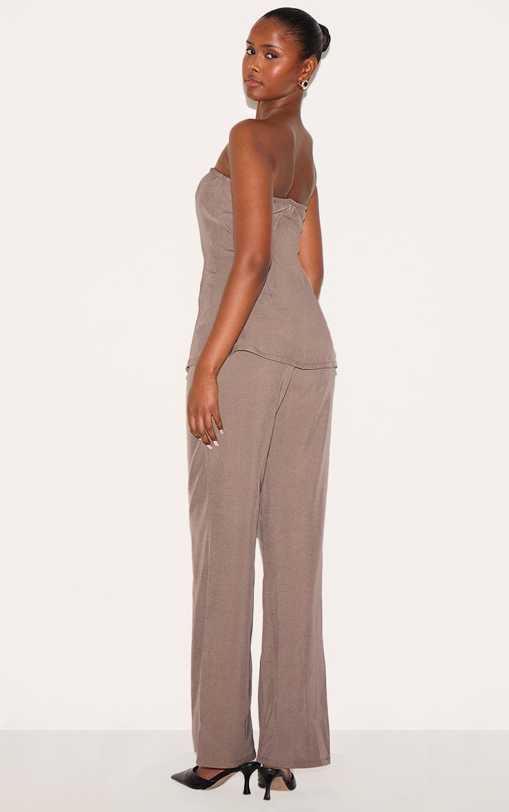 Taupe Woven Tailored Longline Bandeau Flared Jumpsuit Product Image