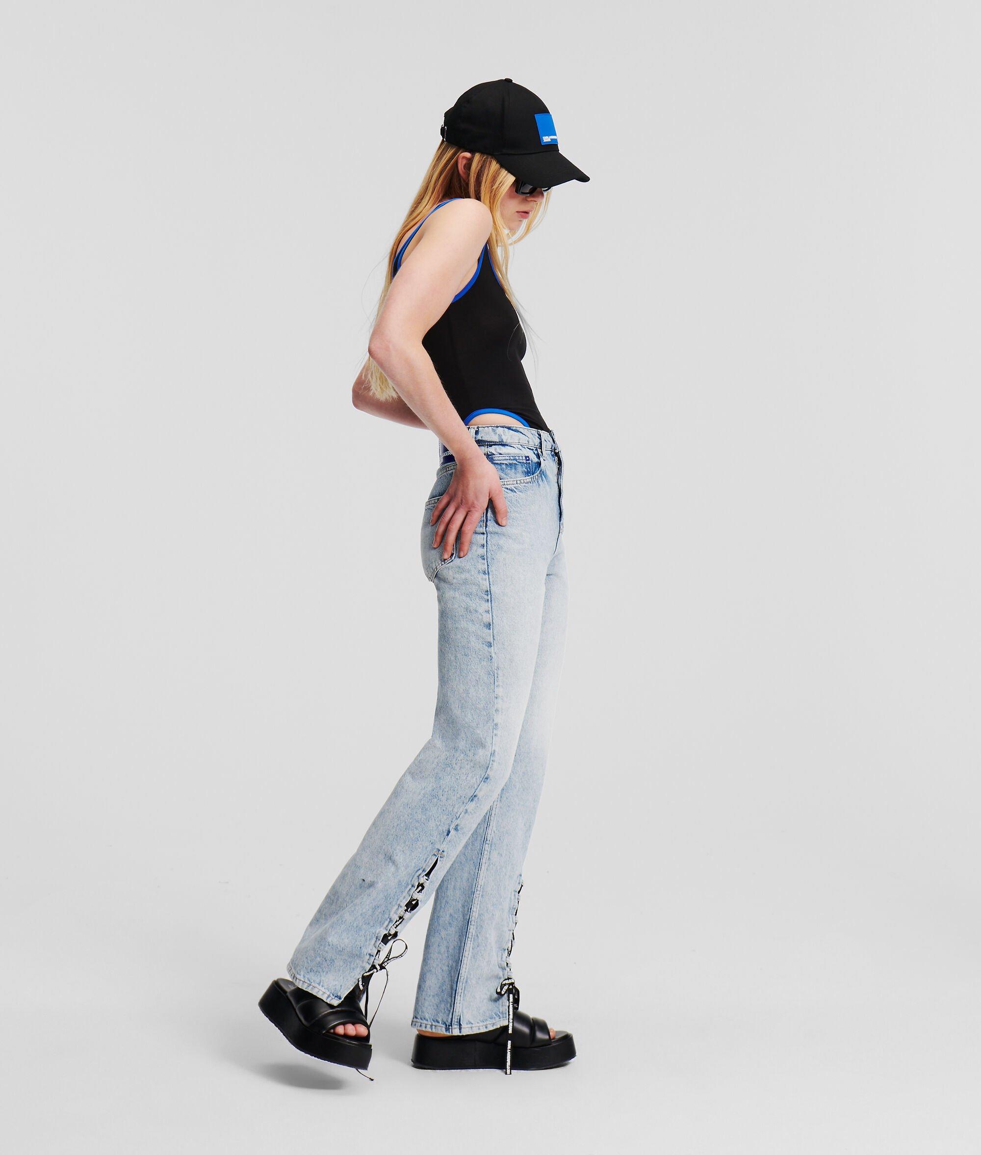 LACE-UP HIGH-RISE STRAIGHT JEANS Product Image