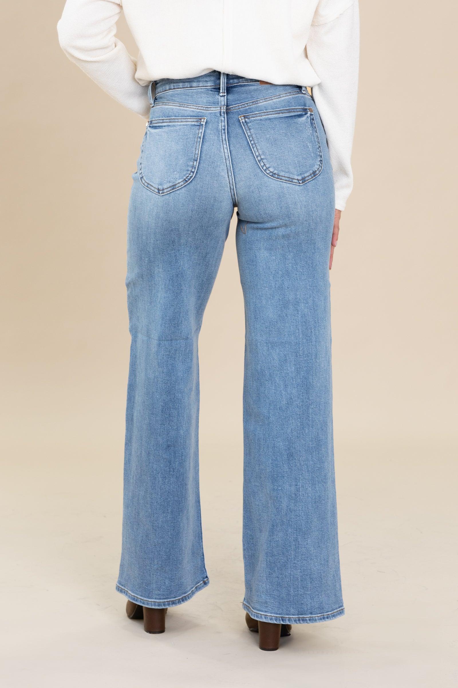 Judy Blue Retro Vintage Wash Wide Leg Jeans Product Image