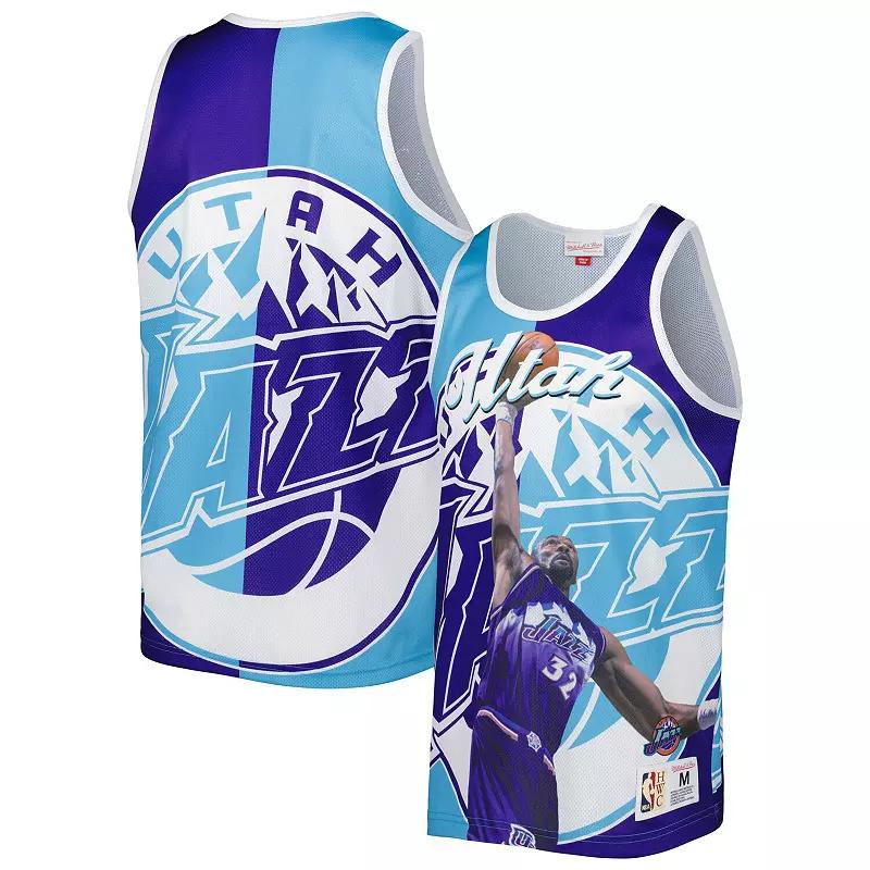 Men's Mitchell & Ness Karl Malone Purple/Turquoise Utah Jazz Sublimated Player Tank Top, Size: Medium, Jaz Purple Product Image
