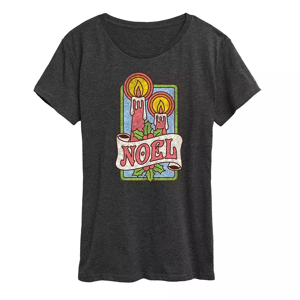 Women's Retro Noel Candles Short Sleeve Graphic Tee, Girl's,  Product Image