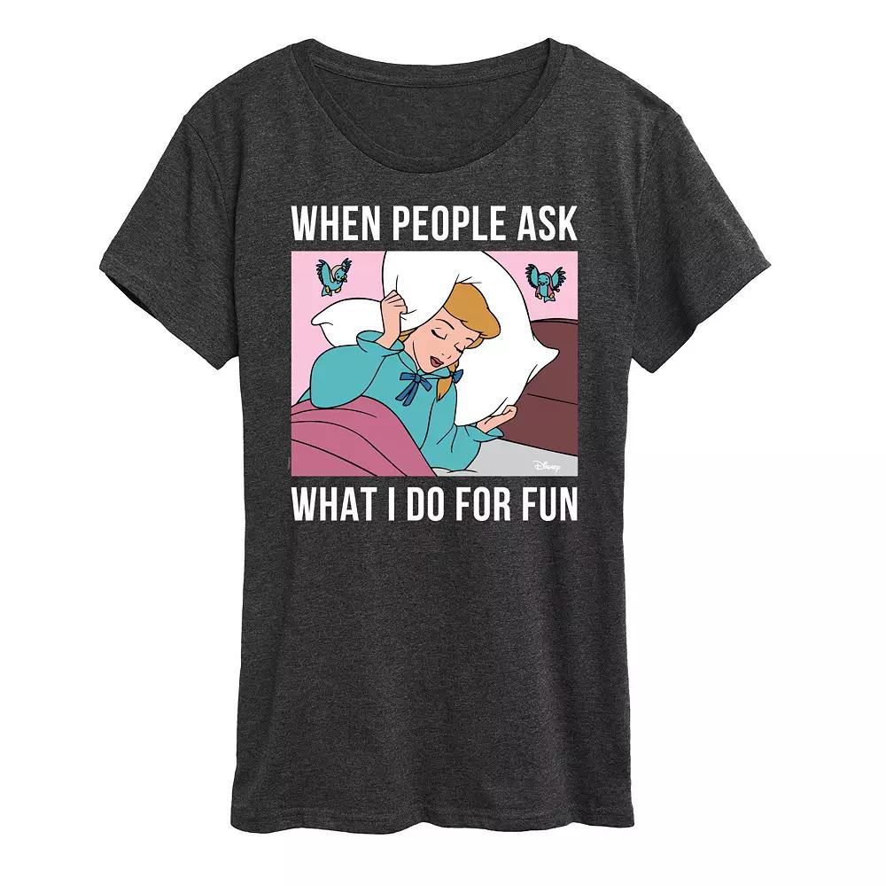 Disney Princess Cinderella Women's What I Do For Fun Is Sleeping Graphic Tee, Girl's,  Product Image
