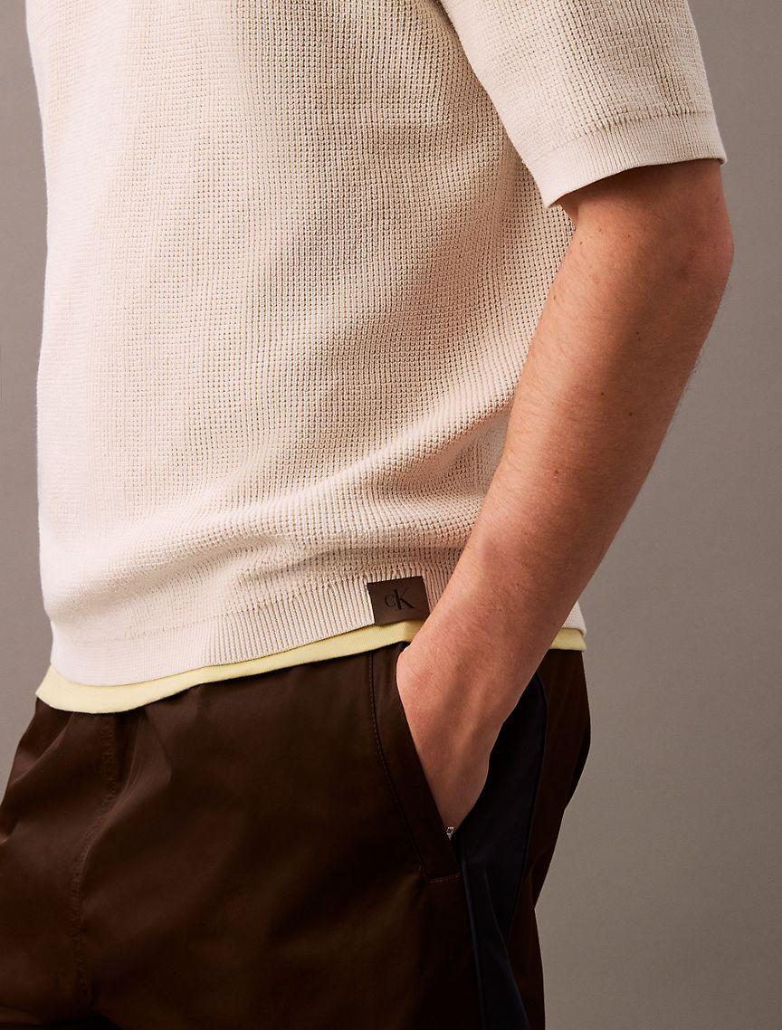 Smooth Cotton Waffle Sweater Polo Shirt Product Image