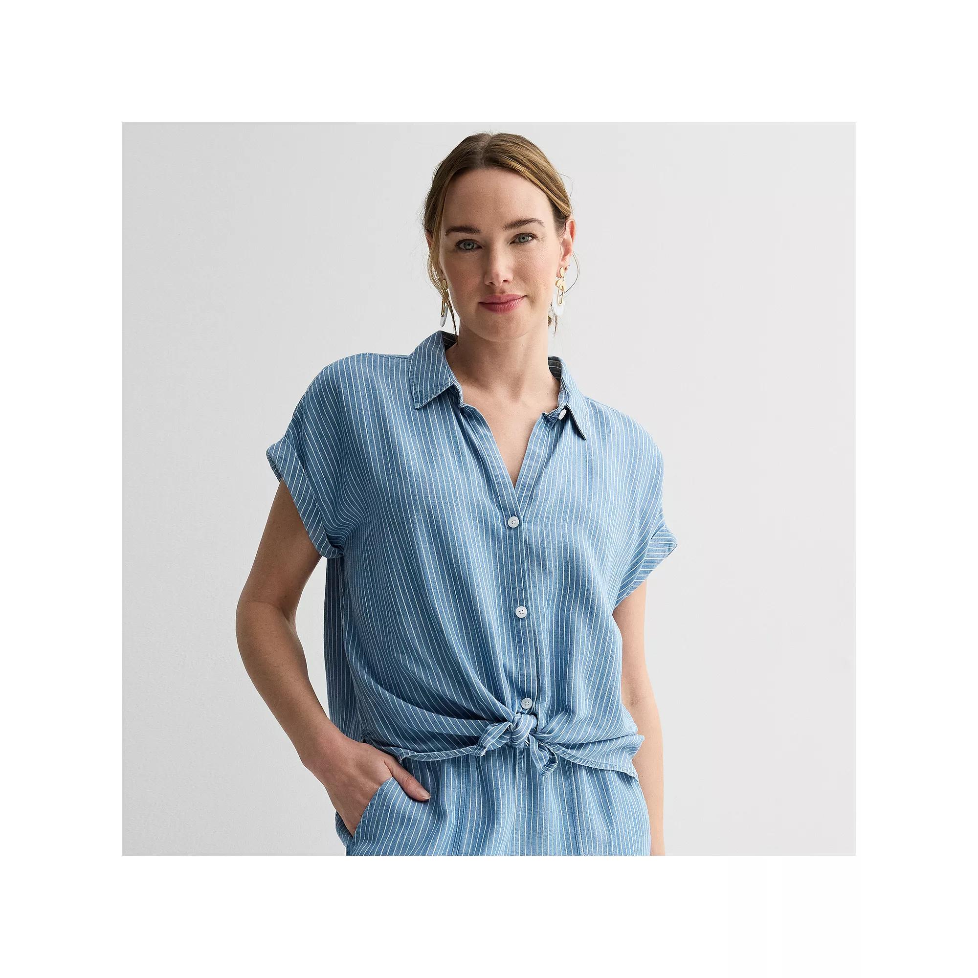 Women's Sonoma Goods For Life® Camp Shirt, Size: XXL, Chambray Mini Stripe Product Image